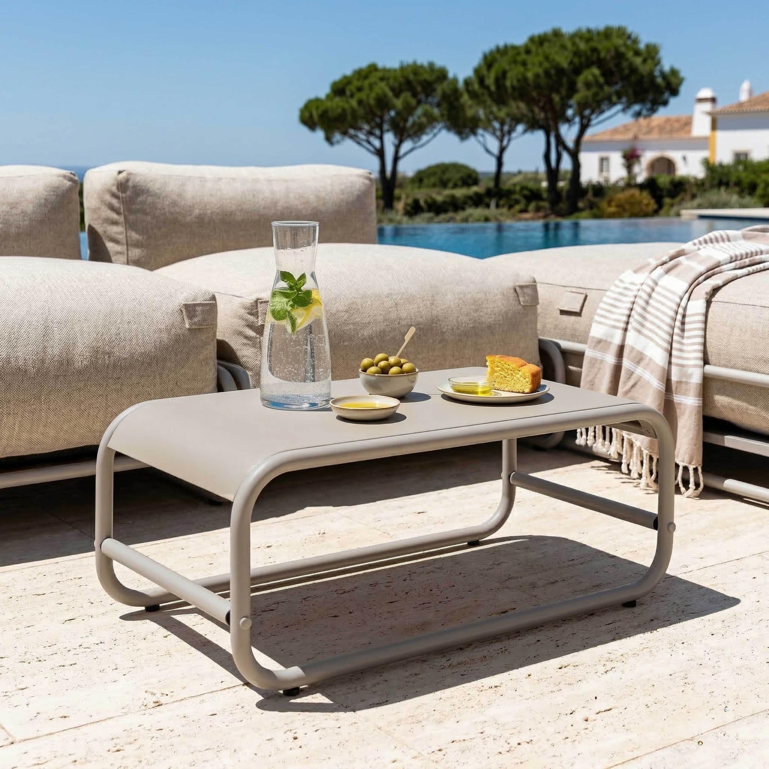 Oviala Table Basse de Jardin en métal 85x40x30 cm Beige