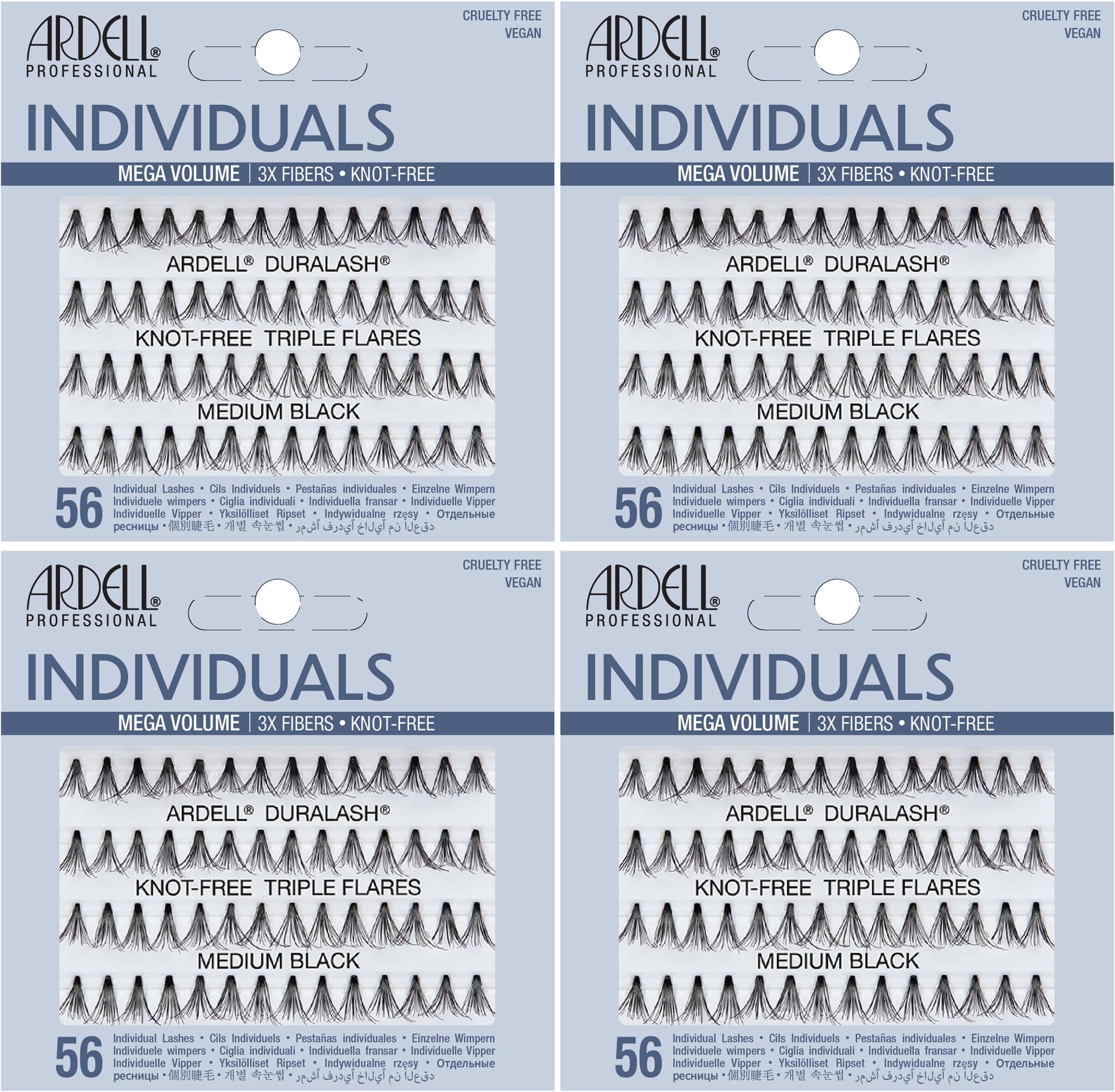 Triple Individual Lashes False Eyelashes, Knot-Free, Medium Black, DIY Lash Clusters, Natural-Looking Eyelash Extensions, 4 Pack