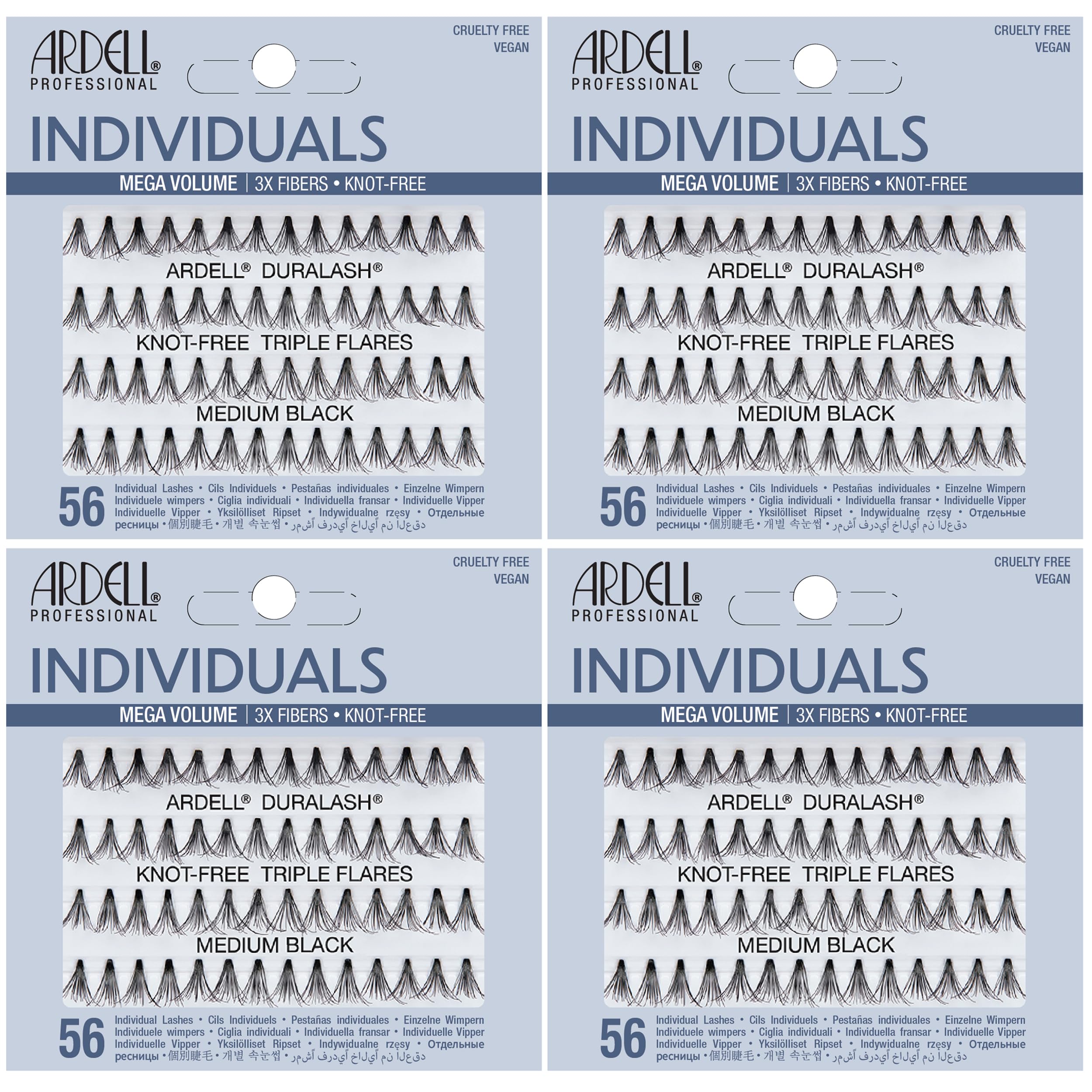 Triple Individual Lashes False Eyelashes, Knot-Free, Medium Black, DIY Lash Clusters, Natural-Looking Eyelash Extensions, 4 Pack