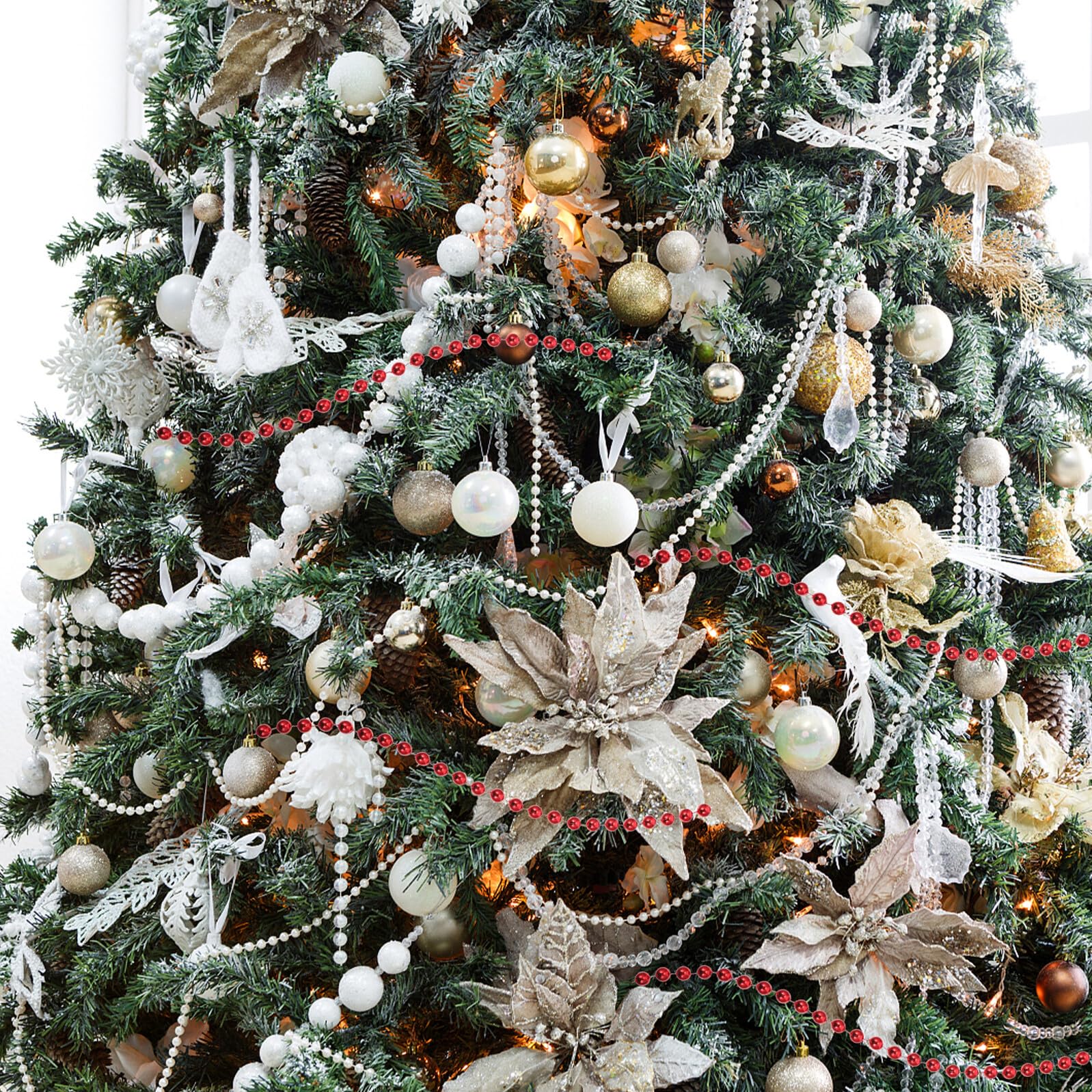 POPETPOP Catena di Perline Natalizie da 8m in Abs per Decorazioni Festive da Interno, Confezione da 3 Pezzi per Atmosfera Accogliente a Feste e Festività