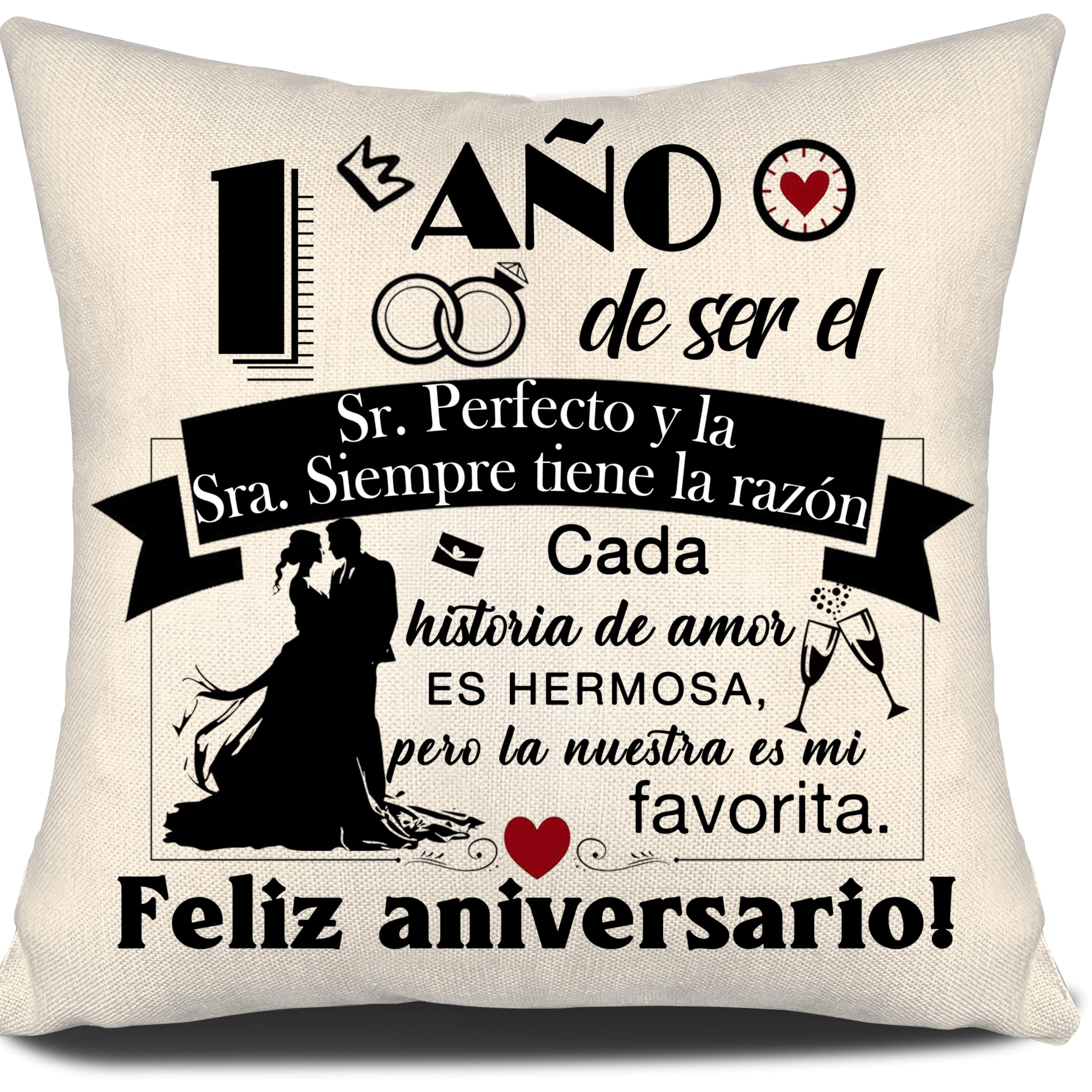 Aosumin 1 año de ser el Sr Sra. Siempre Tiene la razón Aniversario Funda de Cojín para Parejas Mujeres Hombres Esposa Marido 1 Año de Matrimonio Regalo Aniversario Regalo Funda de Cojín(1-a)