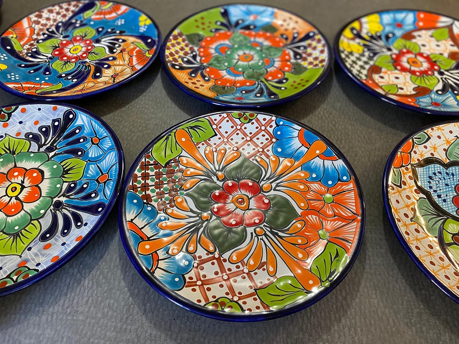 100% Authentic Set of 4 Mexican Pottery Talavera Plates. Authentic Handmade in Mexico