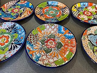100% Authentic Set of 4 Mexican Pottery Talavera Plates. Authentic Handmade in Mexico