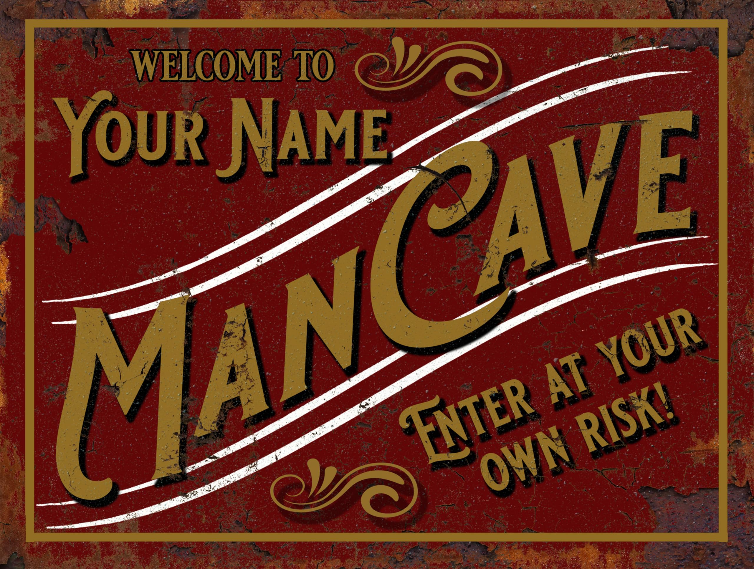 Shawprint Personalised Customised Man cave Sign Metal TIN Plaque Retro Novelty Gift pub bar shed bedroom (A3 (399mm x 285mm()