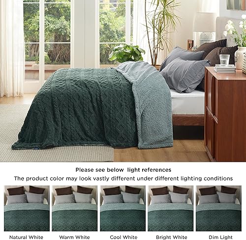Miniatura 7 de Bedsure Manta Sherpa de tamaño Queen para cama, mullida, suave y acogedora, tamaño Queen, manta de vellón gruesa y cálida para invierno, verde