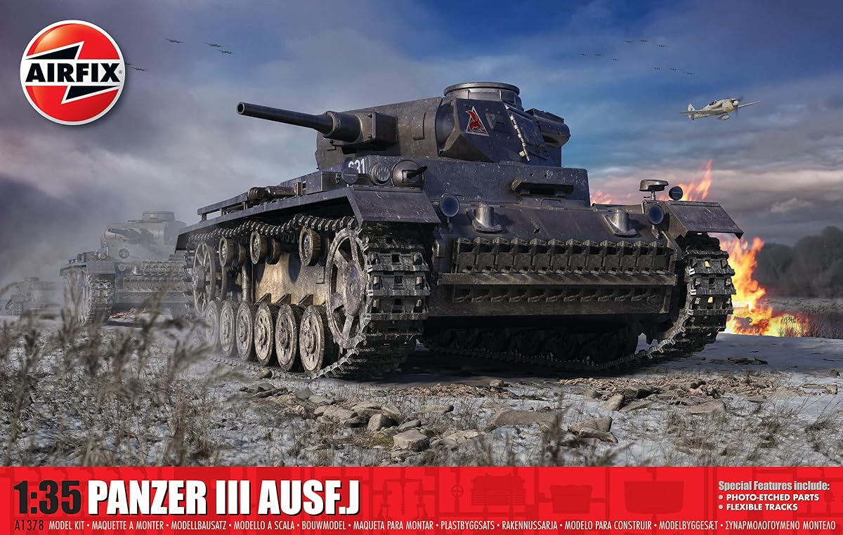 Airfix Model Set - A1378 Panzer III AUSF J Model Building Kit - Kits de tanques modelo de plástico para adultos y niños mayores de 8 años, el juego incluye bebederos y calcomanías - Modelo a escala 1:35
