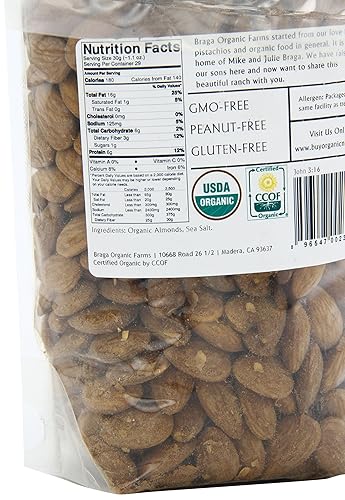 Miniatura 4 de Braga Organic Farms Almendras tostadas y saladas orgánicas bolsa de 2 lb