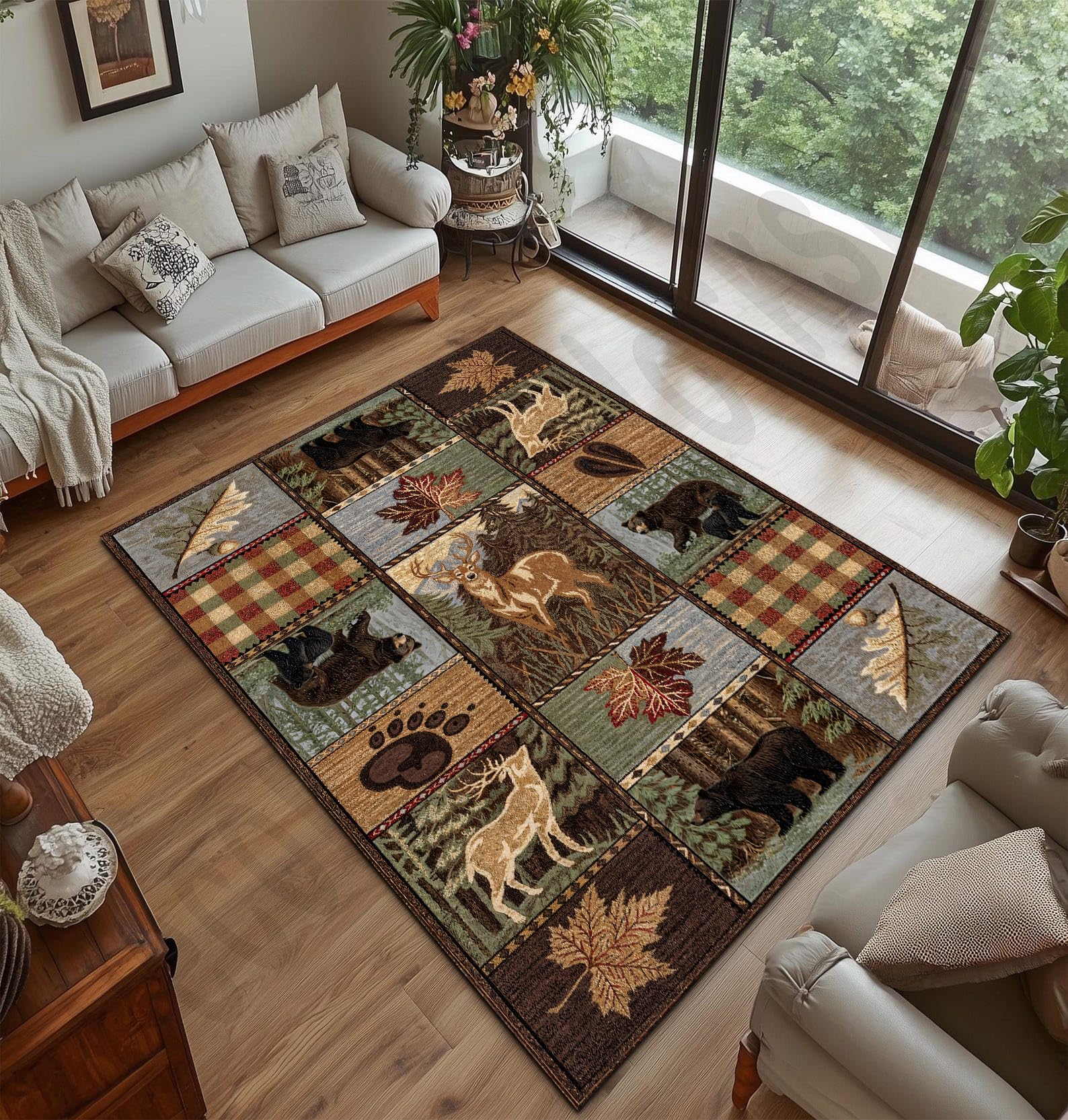 Bear Skin Rug for Living Room & Cabin - Rustic Throw Area Rugs, Moose Decor - 3x5, 4x6, 5x8, 6x9 Ft - B03