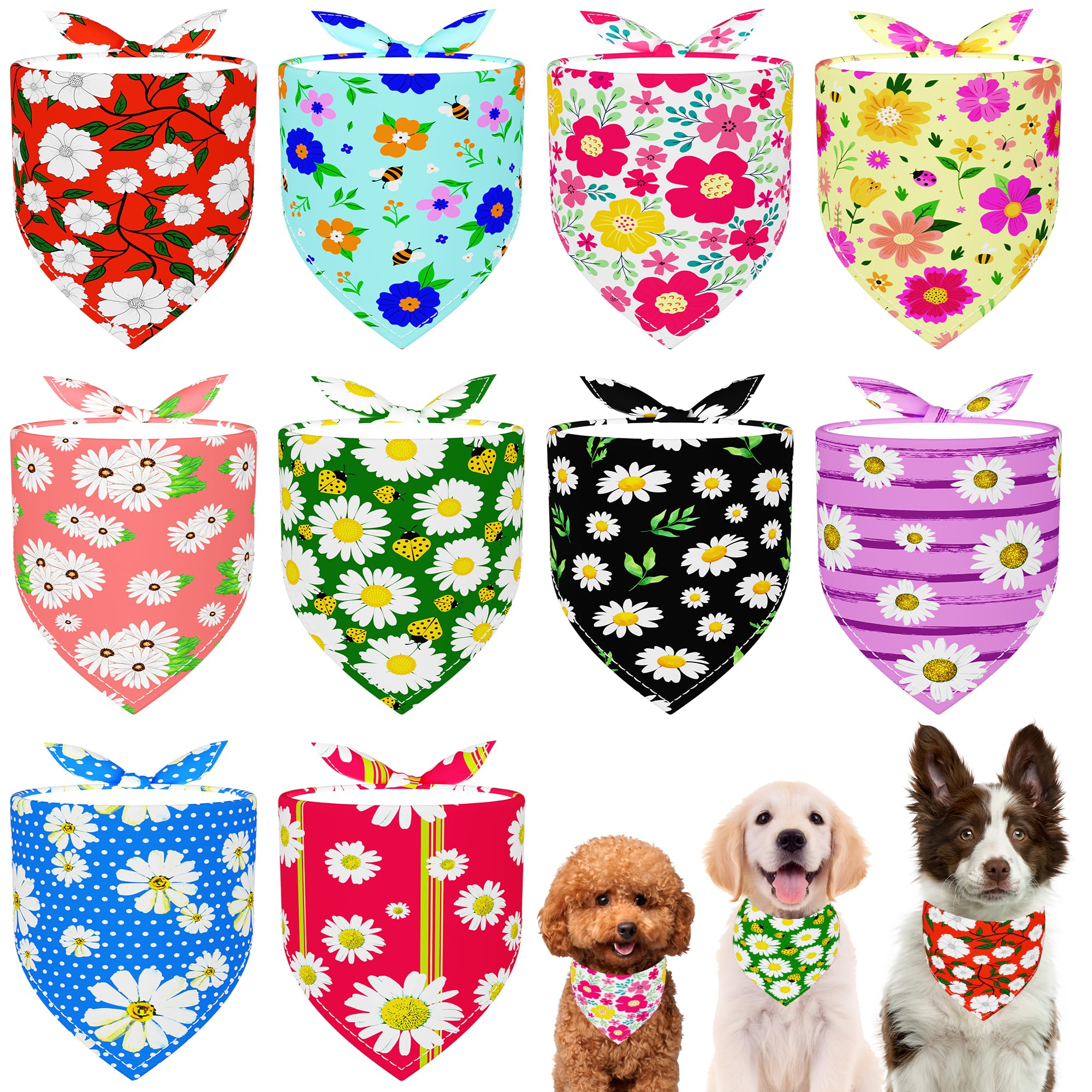 JpGdn 10PCS/Pack Spring Dog Bandanas Floral for Small Dog Puppies Cat Triangle Stitching Edge Washable Soft Polyester Boys and Girls Grooming Costume Accessories โ image 1