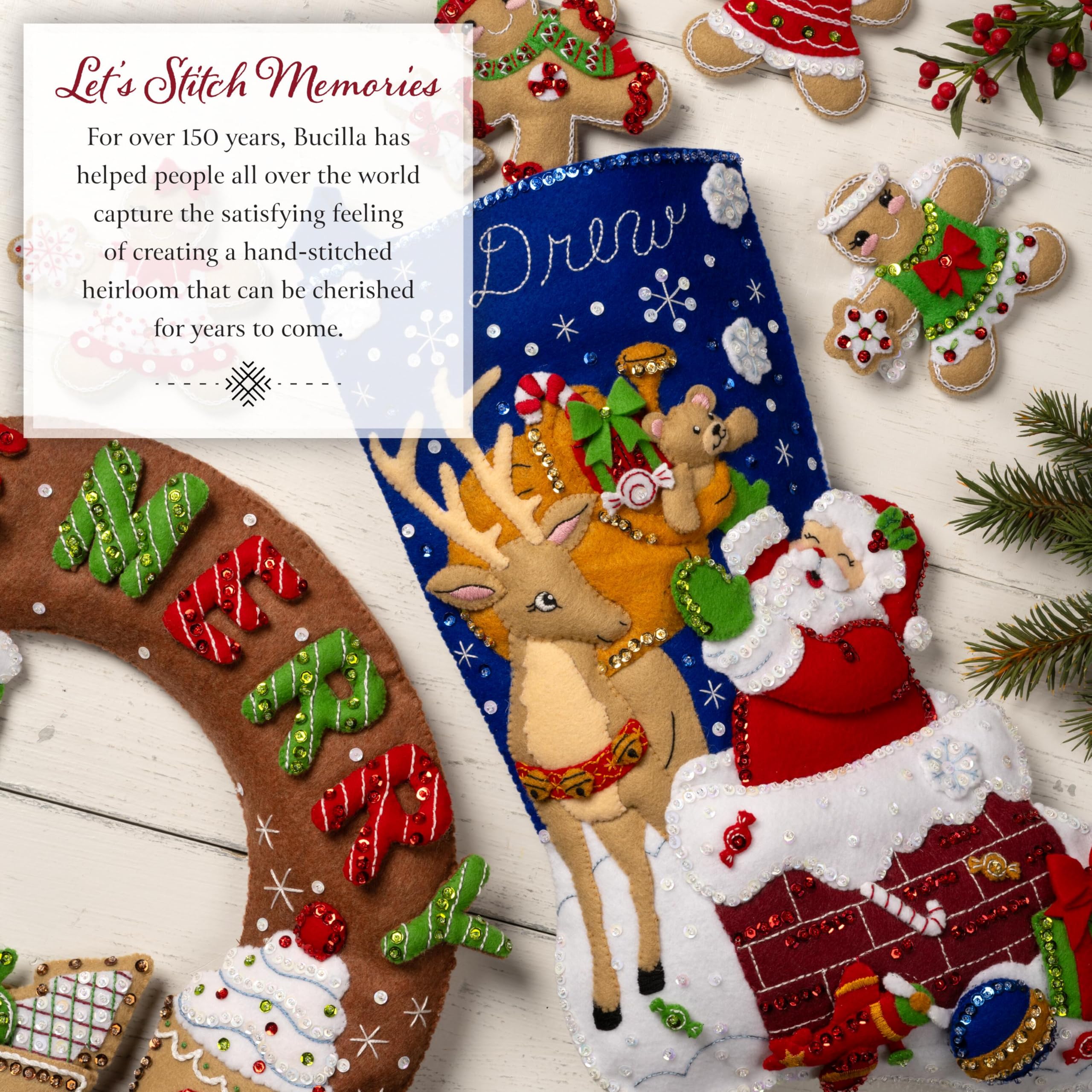 Bucilla Felt Stocking Applique Kit 18" Lungo Christmas Tree Surprise w/String Lig