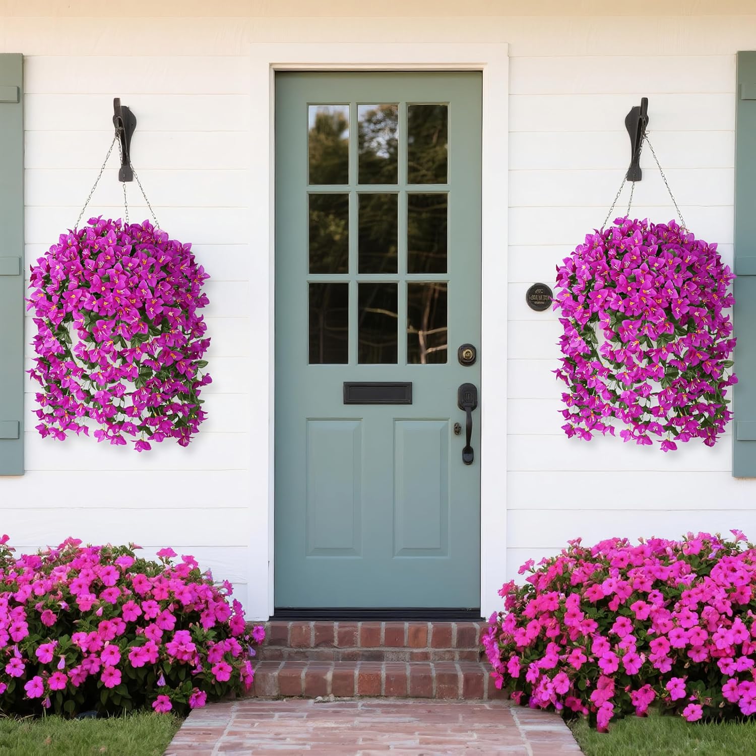 Artificial Bougainvillea Flowers Plants for Outdoors Decoration, 2 Pcs Faux Silk Hanging Flowers Long Trailing Fake Vines for Front Door Porch Planter Balcony Patio Summer Spring Home Decor, Fuchsia - Image 5
