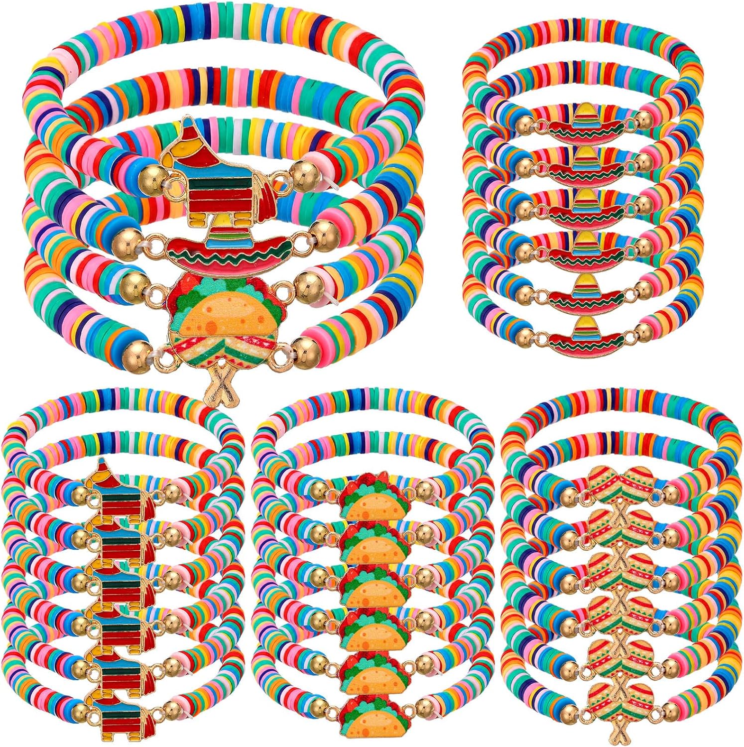 Huquary 24 Pcs Mexico Party Favors Bracelets Bulk Mexican Red White and Green Independence Day Party Bracelets 16th September Supplies for Dia De La Independencia Favors Gift