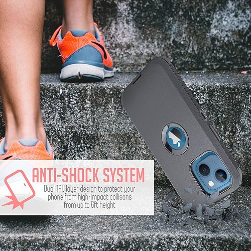 Miniatura 4 de Funda diseñada para iPhone 13 (6.1 pulgadas), protección contra caídas de cuerpo completo, clip para cinturón, funda resistente con protector de