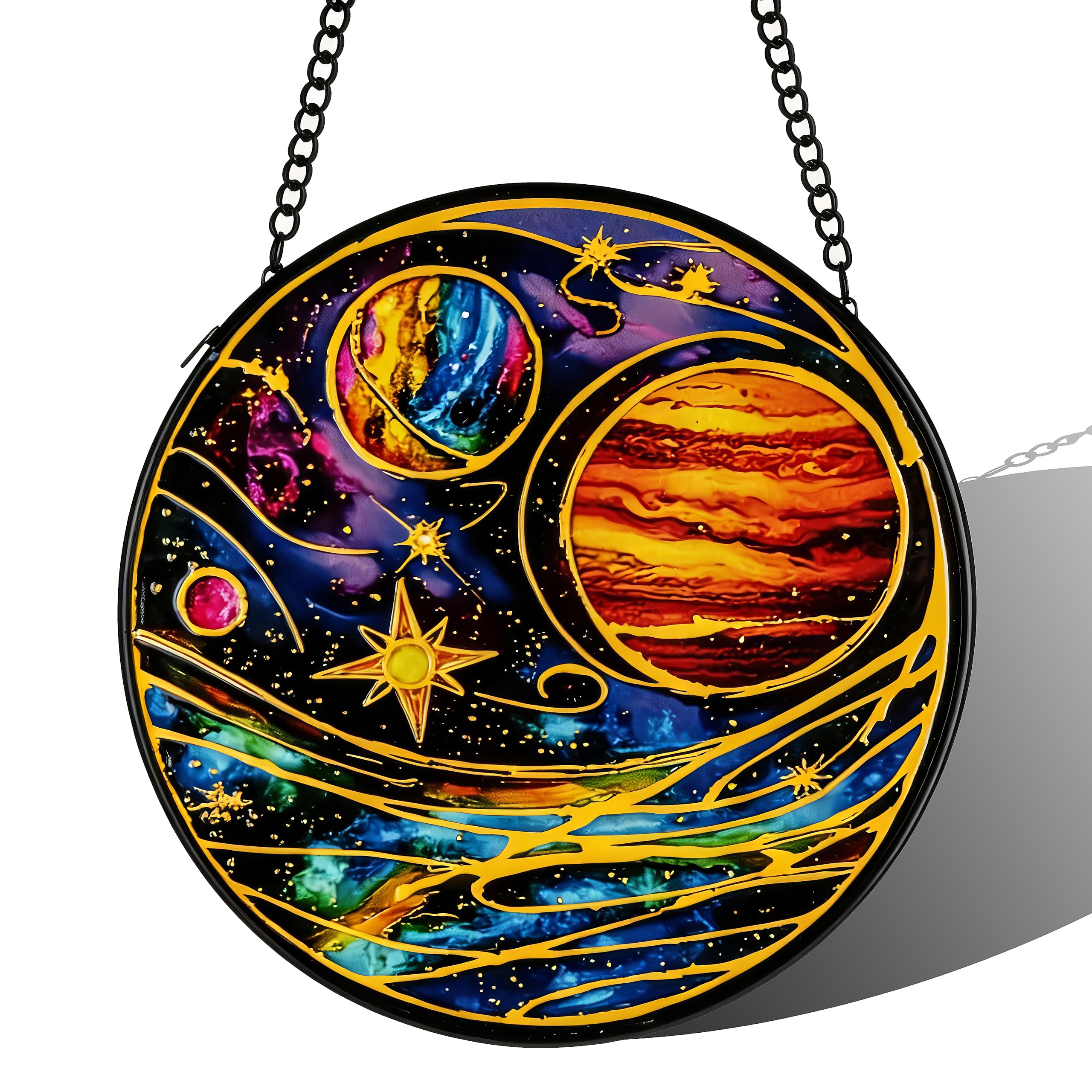 Stained Acrylic Puzzle Suncatcher,7.48in Planet Whimsical Garden Backyard Porch Decor