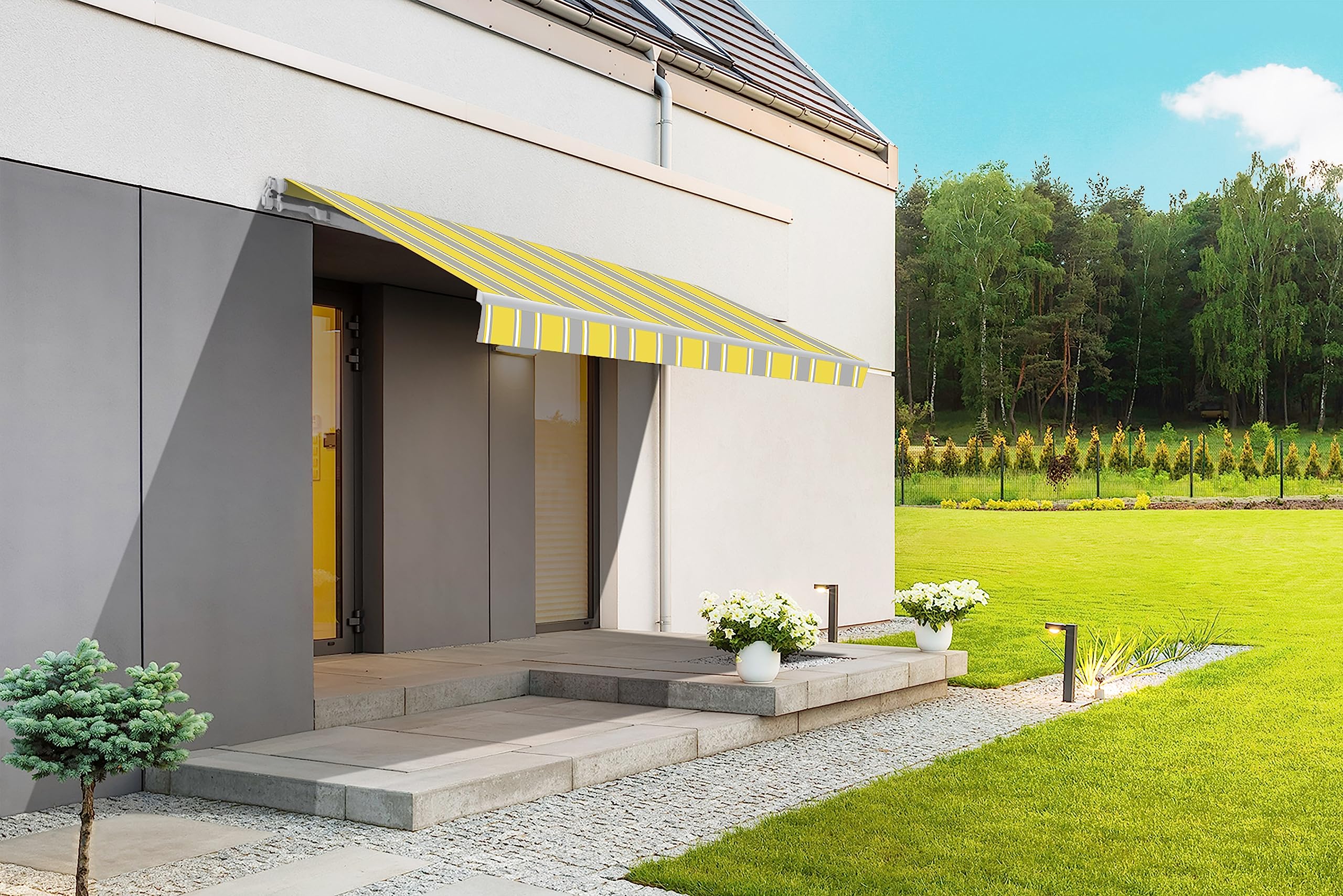 Markise Smartsun Classic 4x2,5m Polyester gelb grau weiß Garten