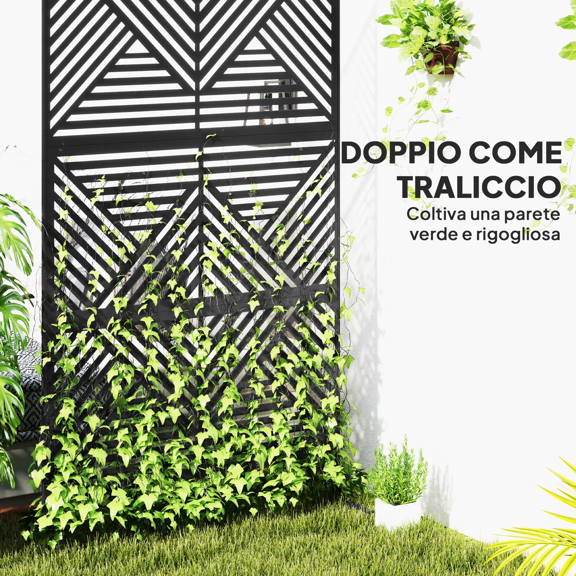 Outsunny Separé Divisorio Decorativo da Esterno Acciaio 122x45x198 cm Nero