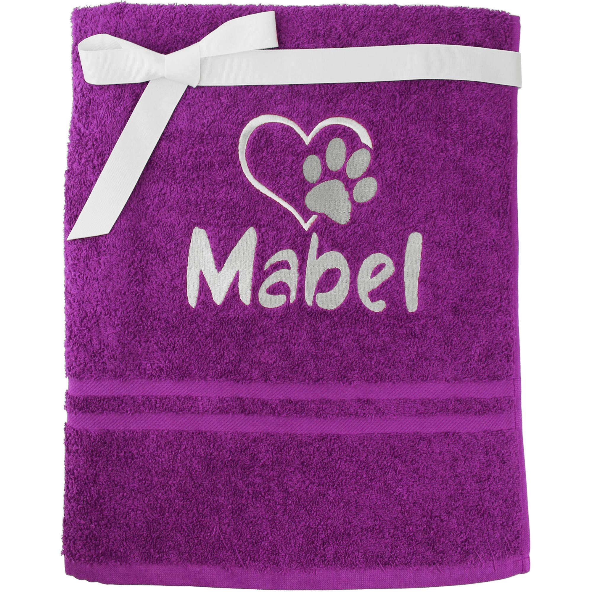 TeddyTs Personalised Puppy Heart and Paw Print Dog Gift Towel (Purple and Silver) โ image 1