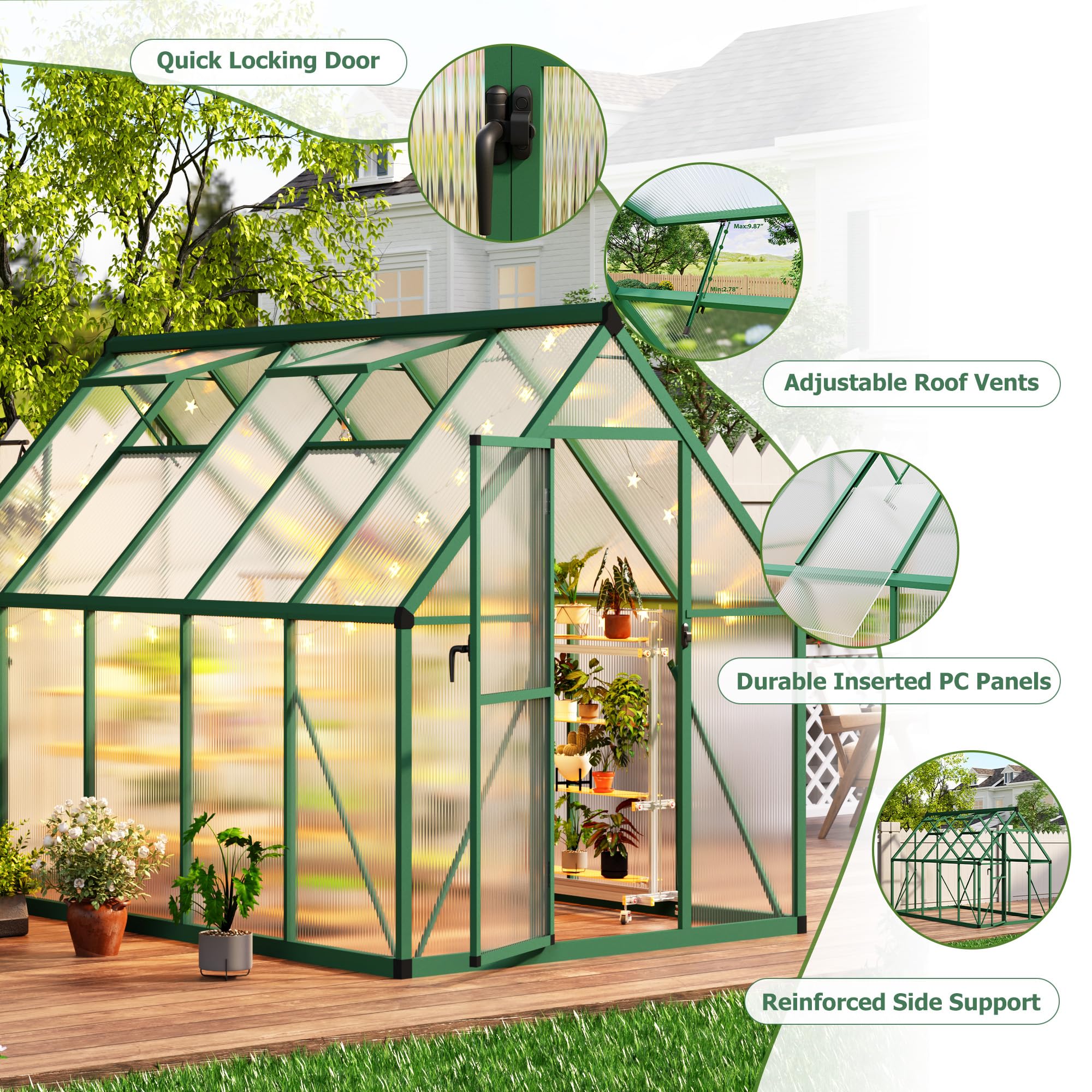 Amazon.com : CABIHOME 8x12 FT Outdoor Greenhouse, Polycarbonate