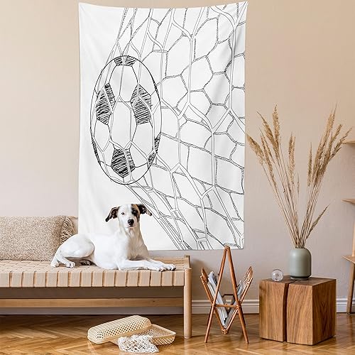 Miniatura 2 de Ambesonne Tapiz de fútbol, balón de fútbol en posición de portero deportivo, para espectadores de competición deportiva, estilo dibujado a mano,