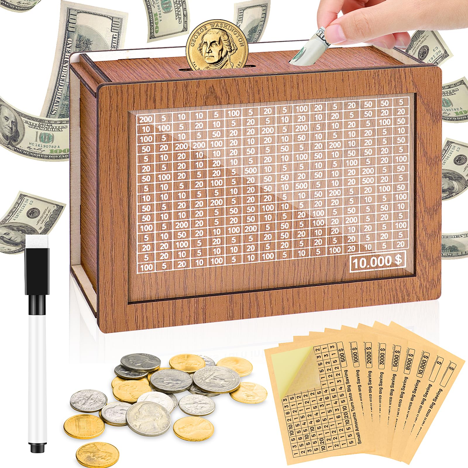 Amazon.com: Kkluno 10000 Kakeibo Money Box, Wooden Money Saving