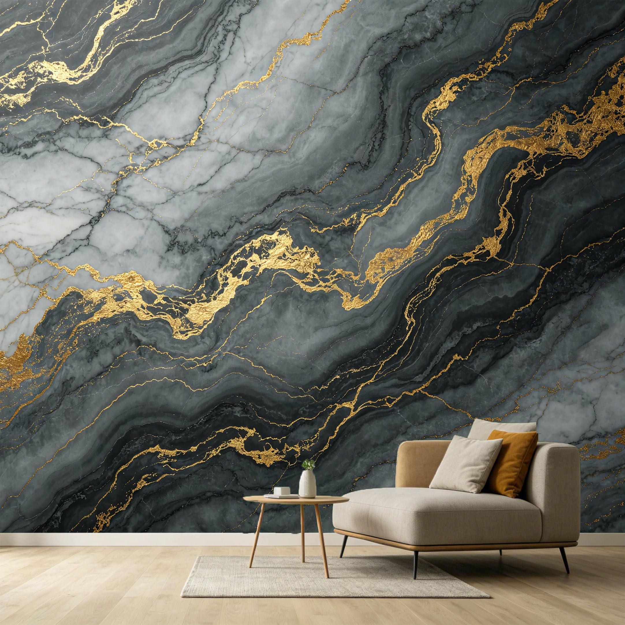 Custom Size Wall Murals Modern Abstract Gold Vein Grey Marble Texture Minimalist Contemporary SelfAdhesive Wall Fabric Removable Large Wallpaper for Photo Living Room