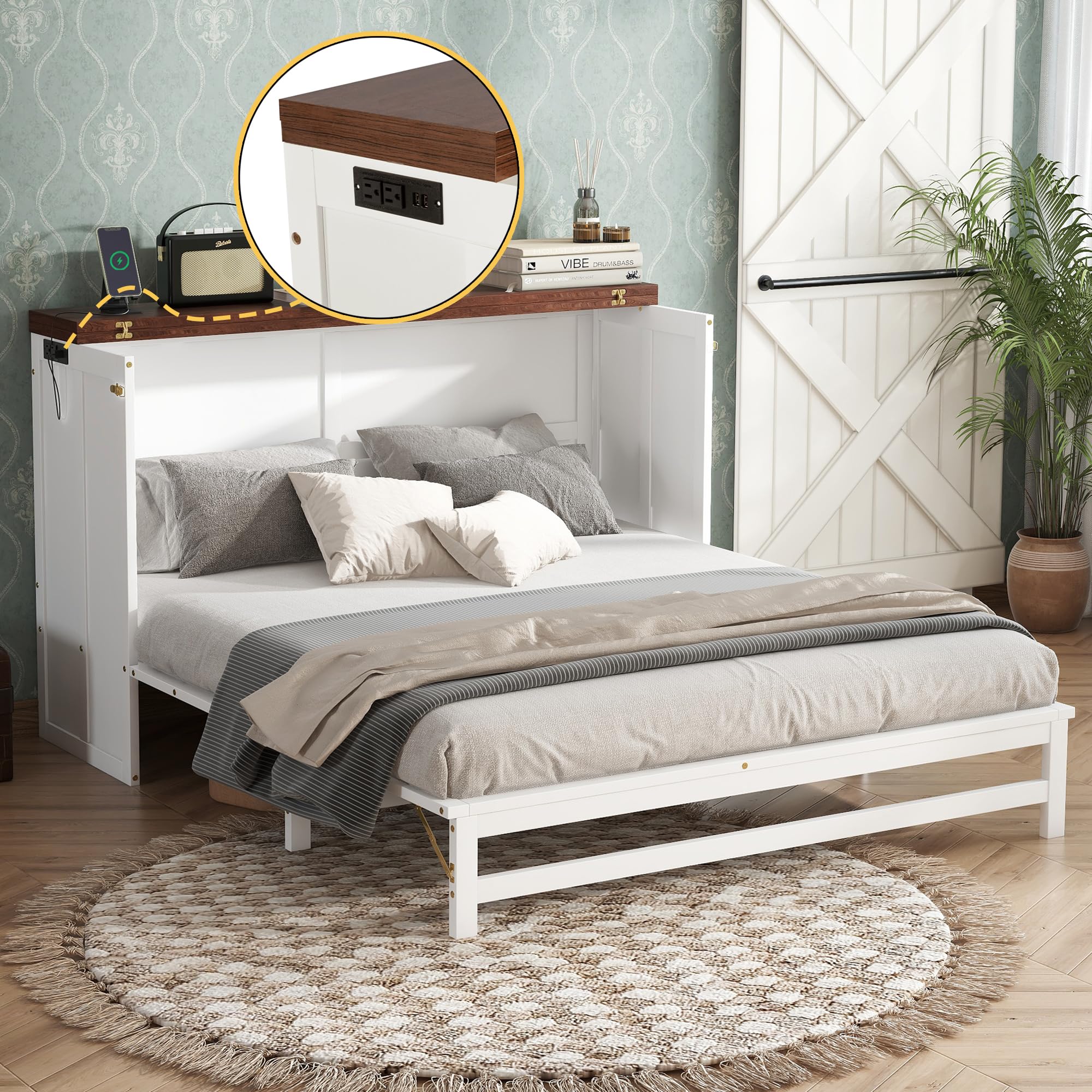 Photo 1 of PVWIIK Queen Murphy Bed with Desk and Shelves, White