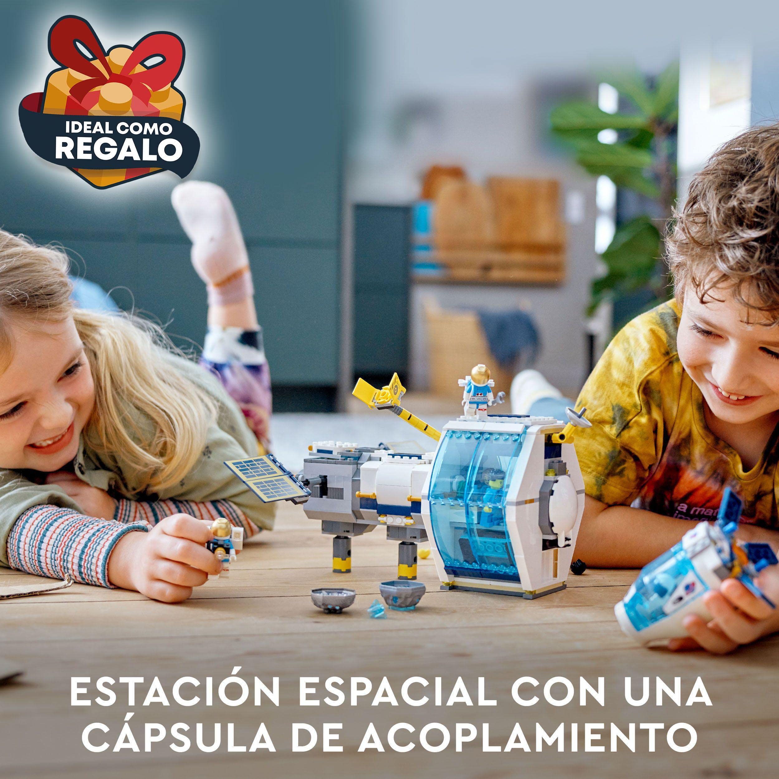 LEGO 60349 City Estación Espacial Lunar, Juguetes Espaciales Inspirados en NASA, 5 Mini Figuras de Astronautas, Reyes y Cumpleaños para Niños