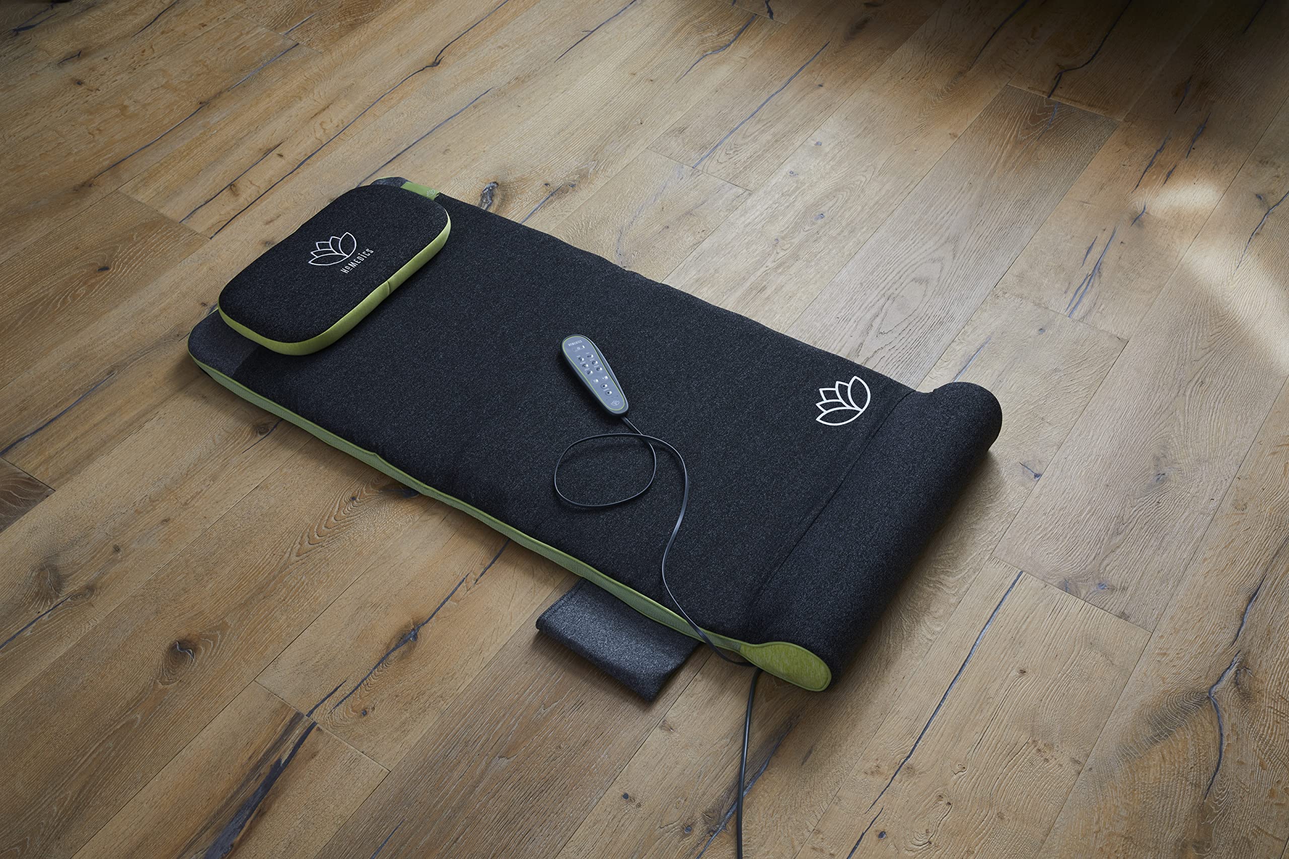 Homedics Stretch- und Wärmematte – inspiriert von Yoga, die Dehnung und Wärme hat eine Auswahl von 6 Programmen: Entwinden, Erholen, Dehnen, Drehen, Energise und Fließen.