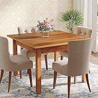 Vista 2 de Tribesigns Wood Dining Table Farmhouse Kitchen Table for Living Room, 4-Person Square Dinner Table with Wooden Legs, Rustic Brown Marrón