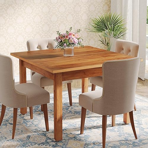 Miniatura 2 de Tribesigns Wood Dining Table Farmhouse Kitchen Table for Living Room, 4-Person Square Dinner Table with Wooden Legs, Rustic Brown Marrón