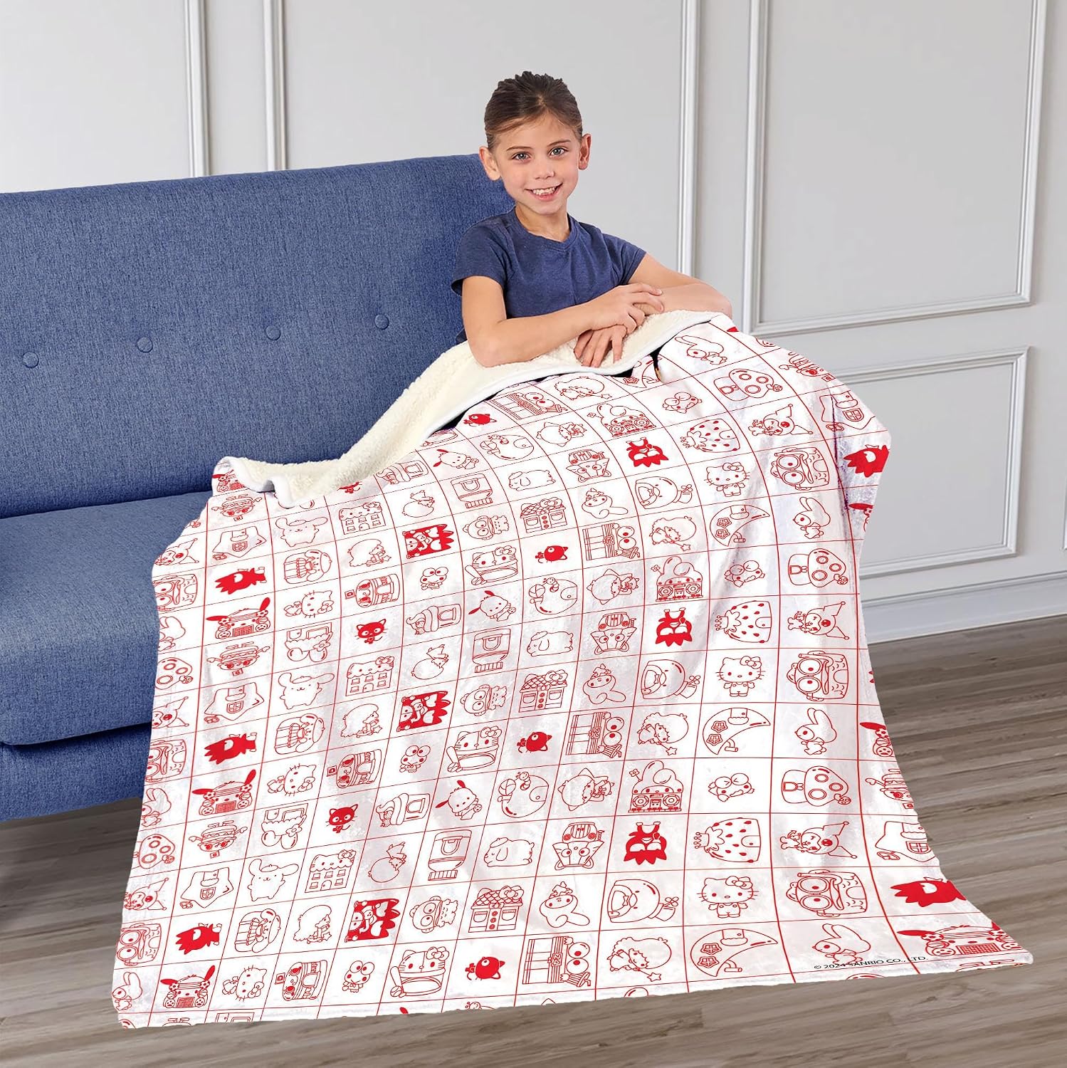 NORTHWEST Hello Kitty Silk Touch Sherpa Throw Blanket, 50" x 60", Hello Friends
