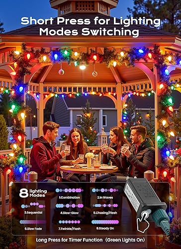 Miniatura 4 de Luces de Navidad C9 para exteriores, 82 pies, 100 luces LED conectables C9 con 8 modos y temporizador extensible, árbol de Navidad, patio, techo,