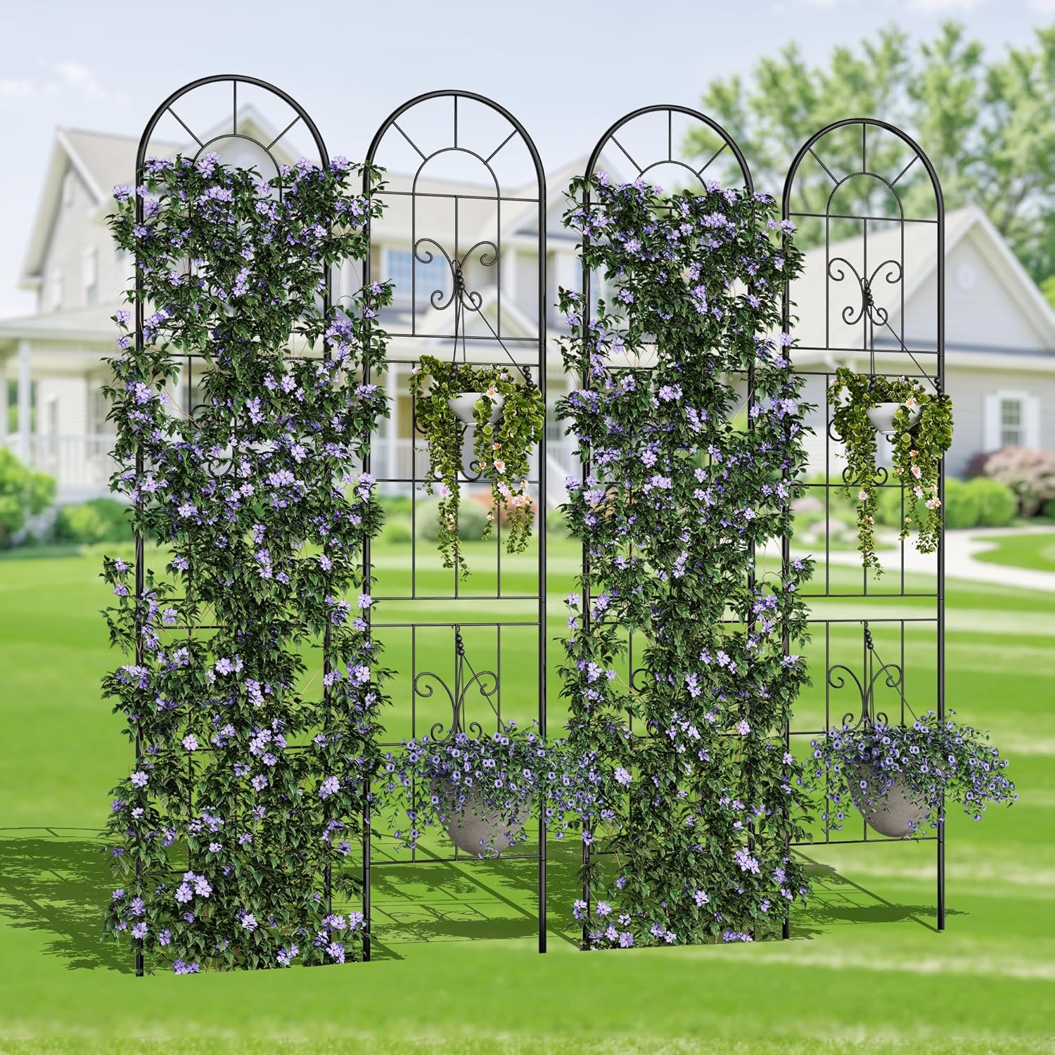 2 Pack Garden Trellis for Climbing Plants, 55" Black Metal Iron Trellis Panels, Decorative Plant Trellis for Vines, Roses, Ivy & Vegetables, Outdoor Garden Fence Screen