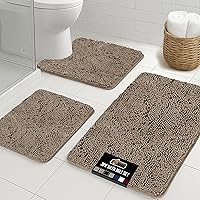 Gorilla Grip 3-Piece Bathroom Rug Set - Plush Absorbent Chenille Bath Mats with Rubber Backing, Gray Beige, 24x19.5, 24x17, 30x20 Inch