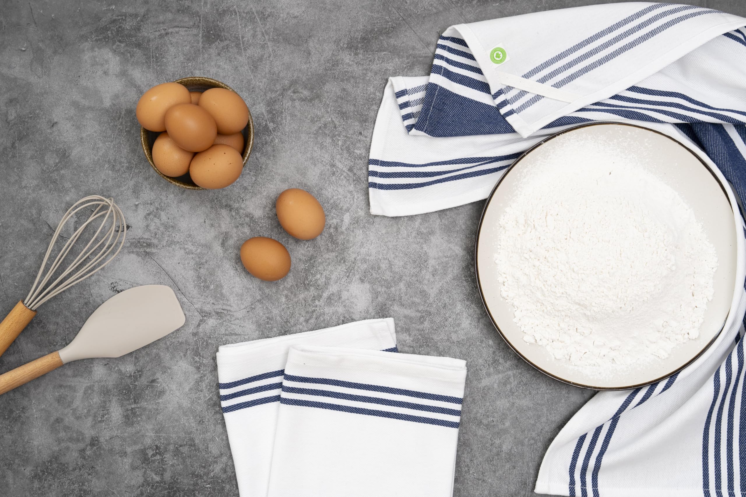 Blue White Kitchen Towels - 6 Pack, 100% Cotton, 30