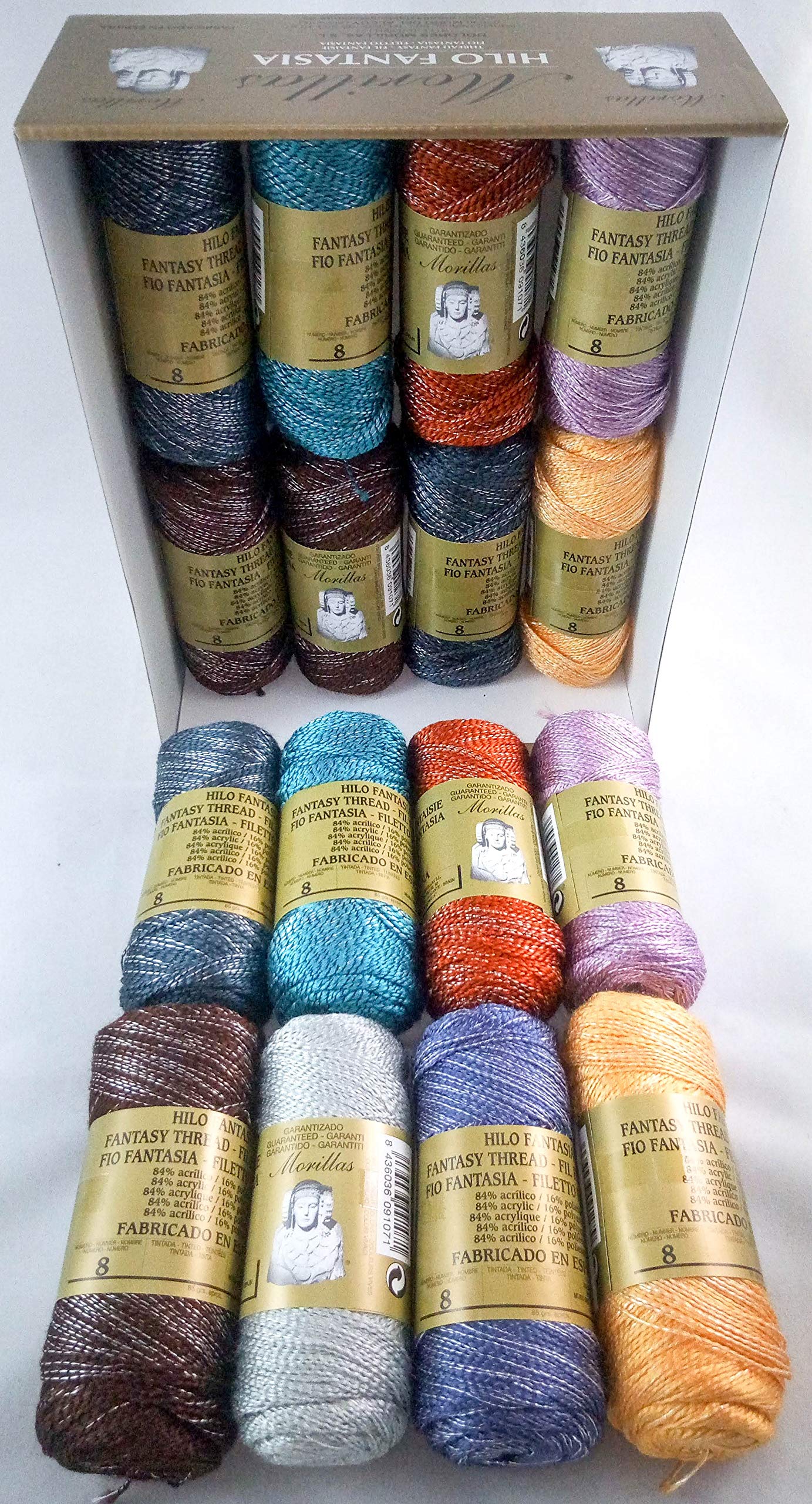 ▷ Pack de 16 Zepelines Hilo Fantasía Nº 8 BRILLO COL. OSCUROS (84% Acrílico/ 16% Poliéster) para tejer labores de ganchillo o punto con un acabado elegante.