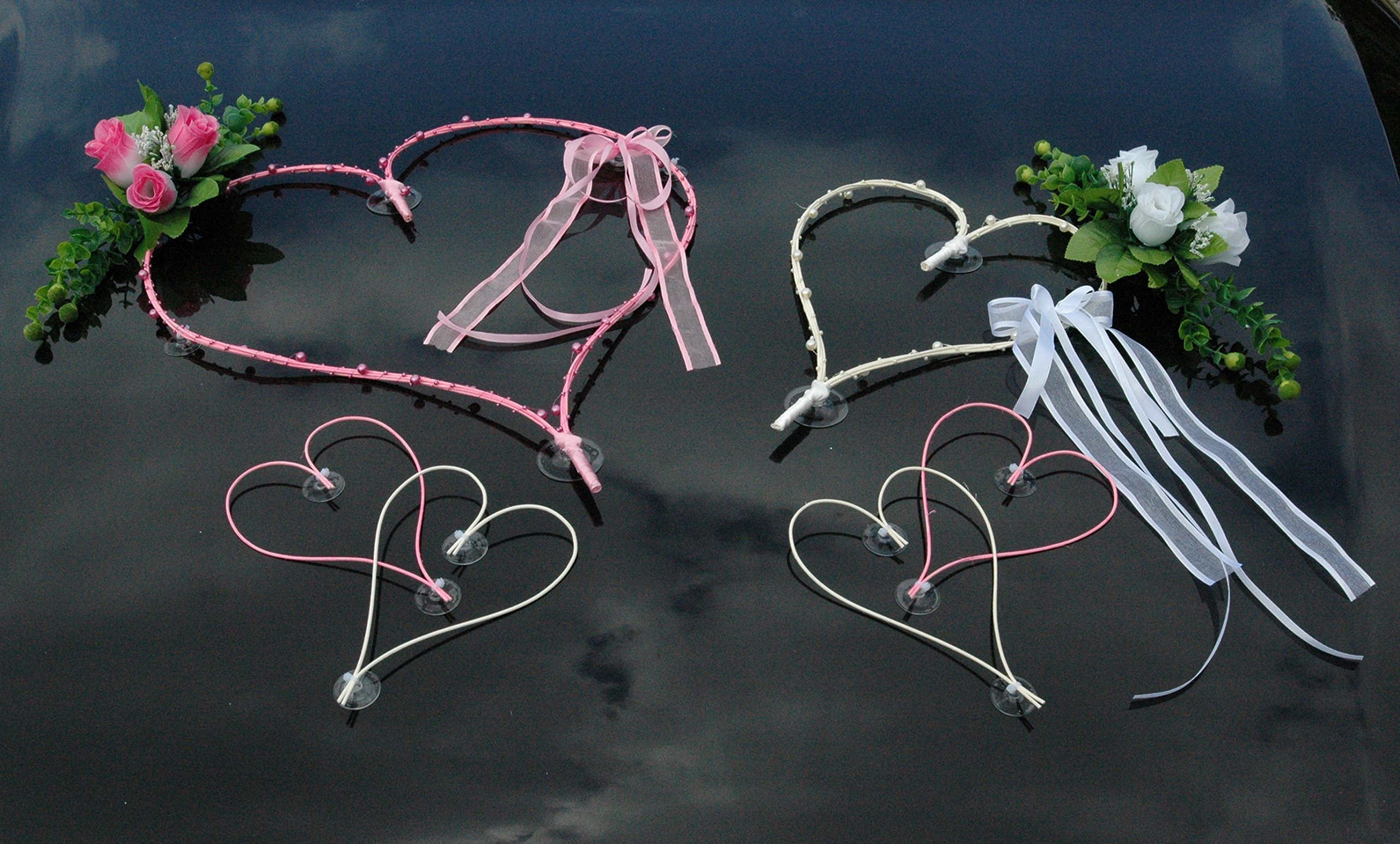 Top Hearts Car Jewellery Bridal Couple Rose Decoration Car Decoration Wedding Car Wedding Decoration Car (Maxi Pink/White) - Image 4