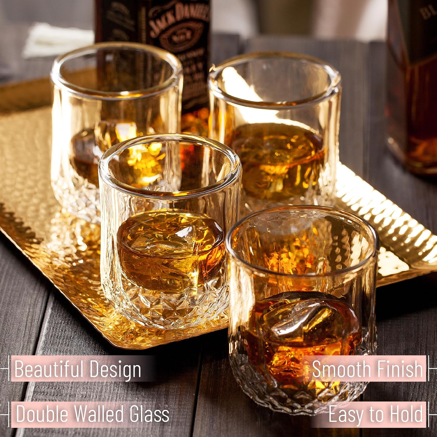 BTaT- Double Wall Whiskey Glasses, Set of 4, Bourbon, Cocktail, Scotch, Old Fashioned, Rocks, Crystal, Vodka, Drinking - Image 4