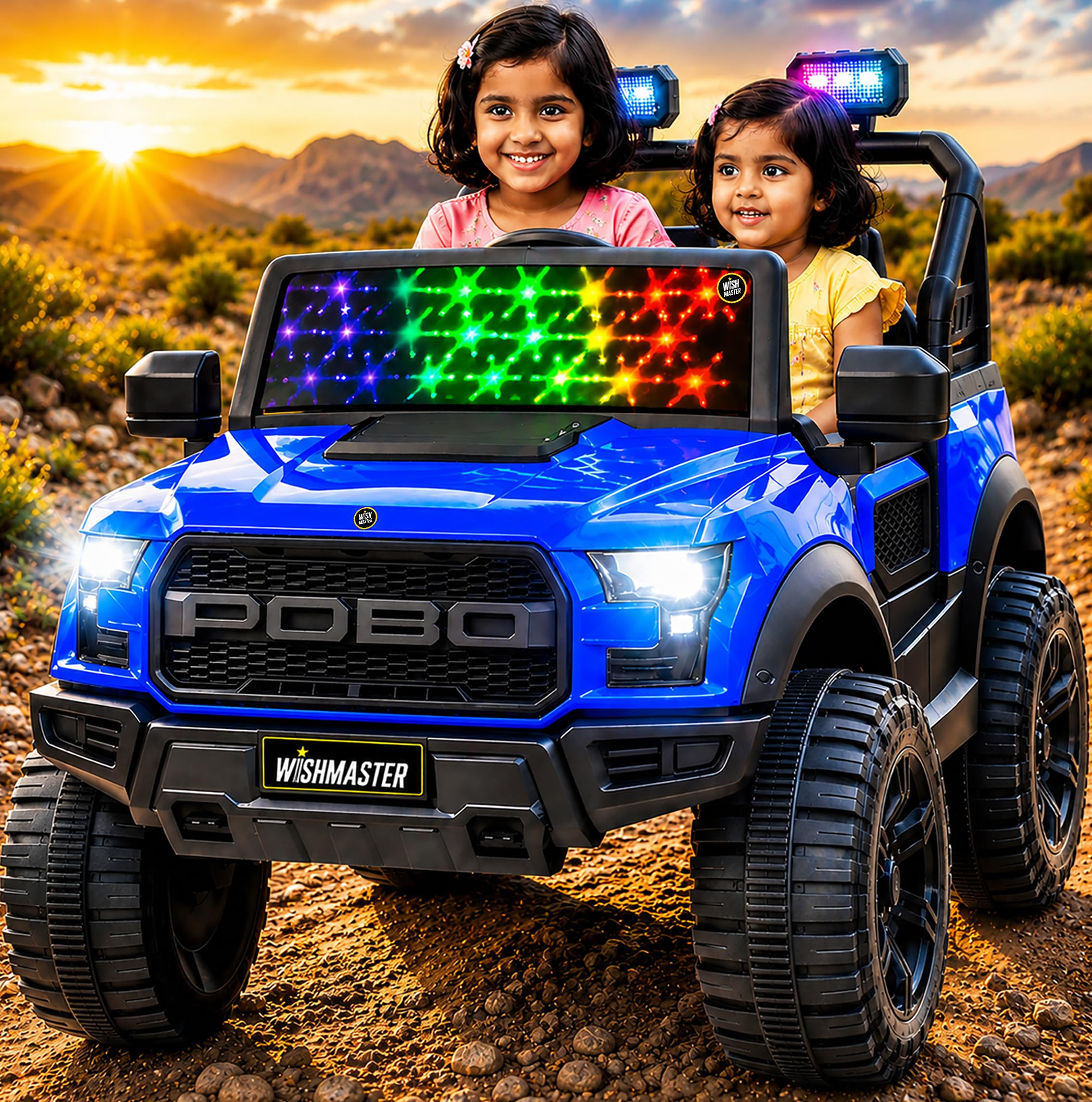 Wishmaster 4x4 Electric Ride-On EV Car for Kids | 12V Battery Powered SUV Jeep with Remote Control, Manual Drive Mode, LED Lights & Suspension | Off-Road Toy Car for Boys & Girls Aged 2–8 Years