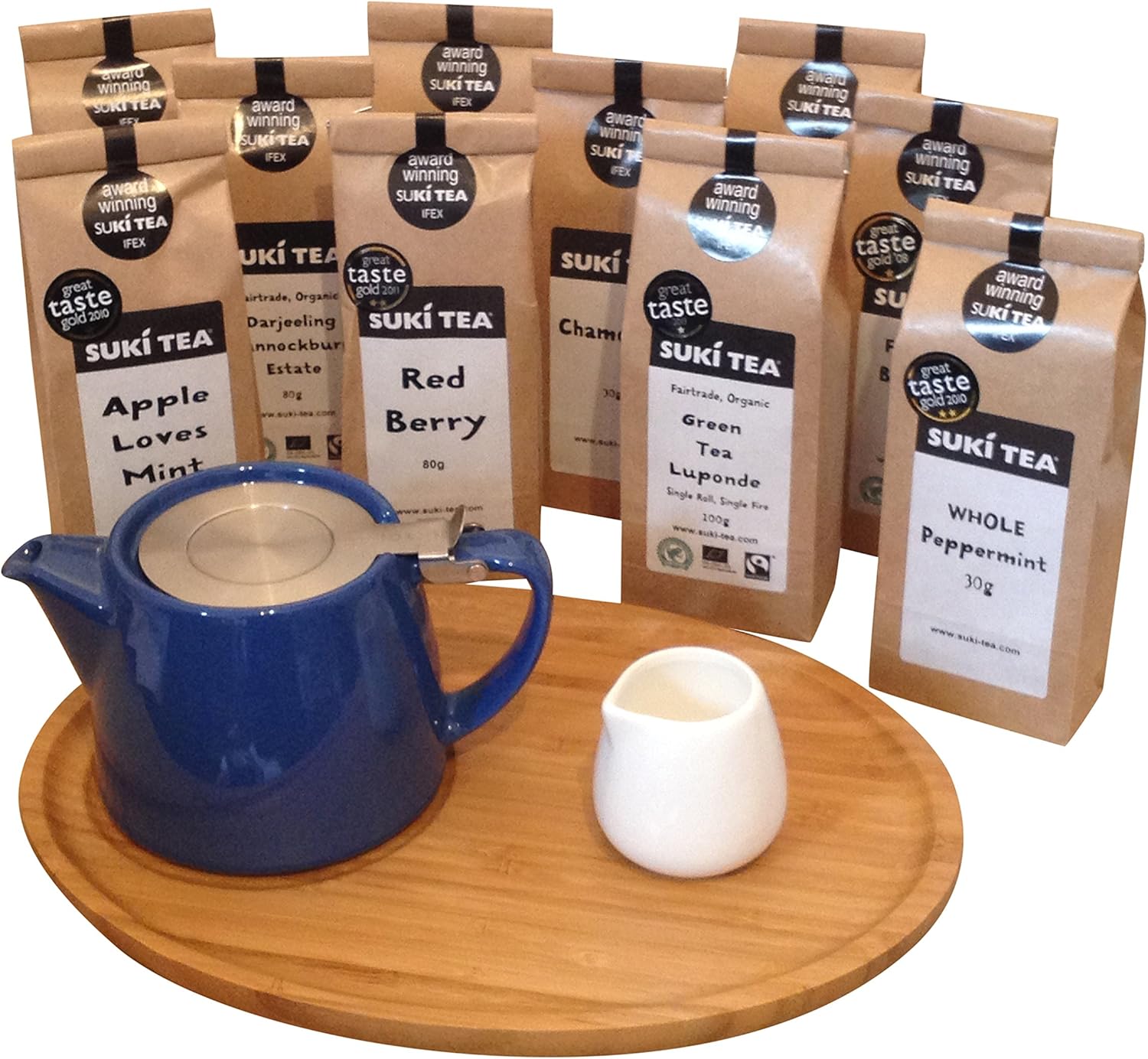 Blue Forlife 18oz Stump Loose Leaf Teapot with Bamboo Tray, Creamer