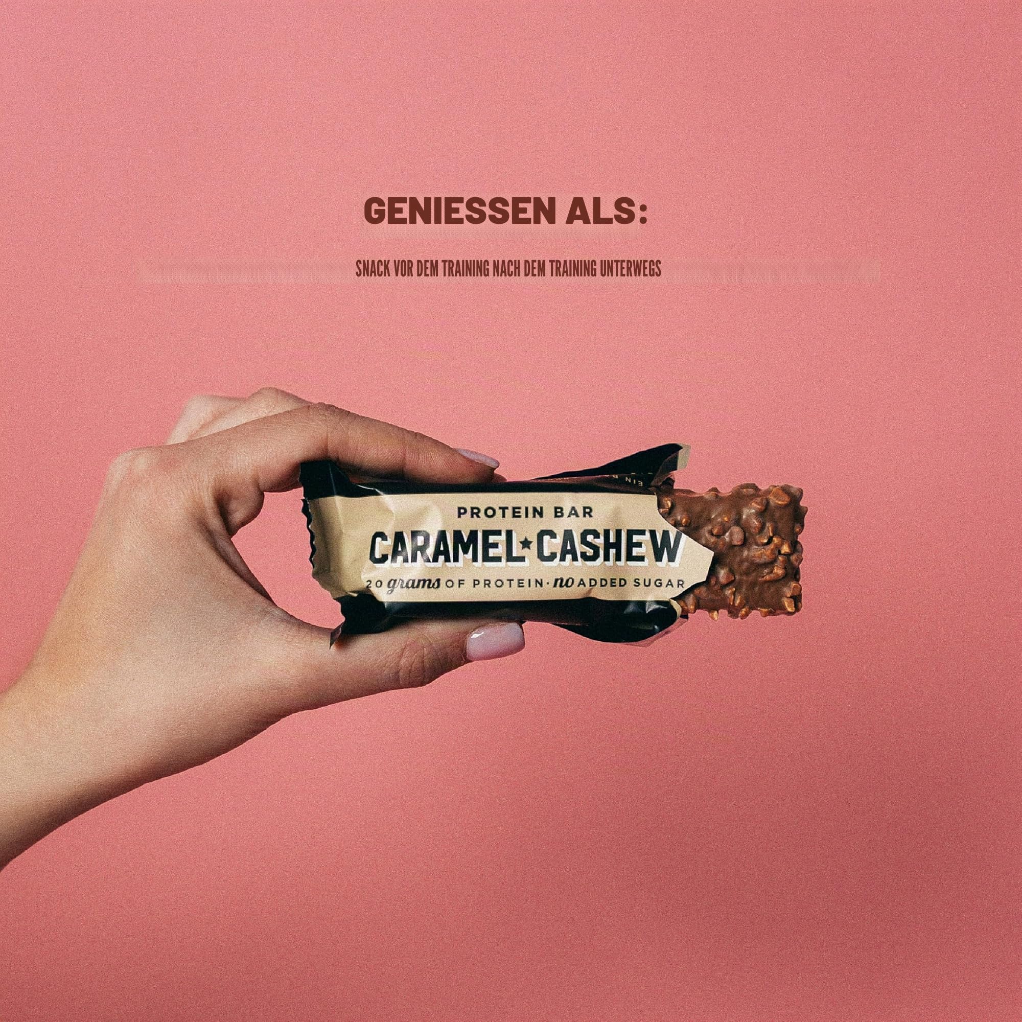 Barebells Proteinriegel Caramel Cashew – 12 Stück, 53,9 g Riegel mit 20 g hohem Proteingehalt – Schokoladenproteinriegel mit 1 g Gesamtzucker – perfekt für unterwegs, Protein-Snack und