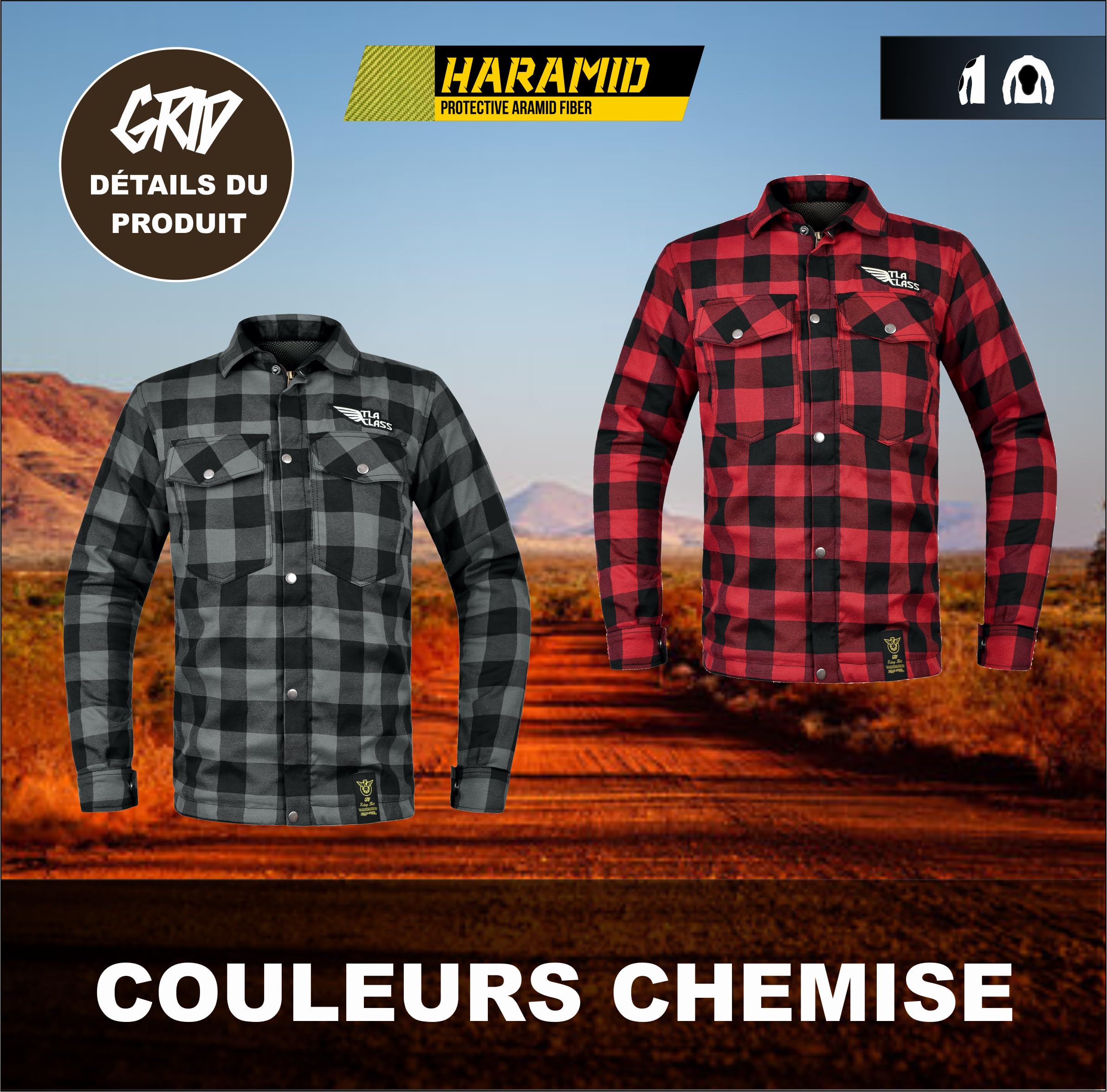 TLA Grid Camicia Moto con Protezioni, Giacca in Flanella a Quadri con Rinforzi in Aramide, Taglie sino 6XL Unisex Uomo e Donna, Giubbotto Moto e Scooter Vintage, Cafè Racer, Zip e Bottoni