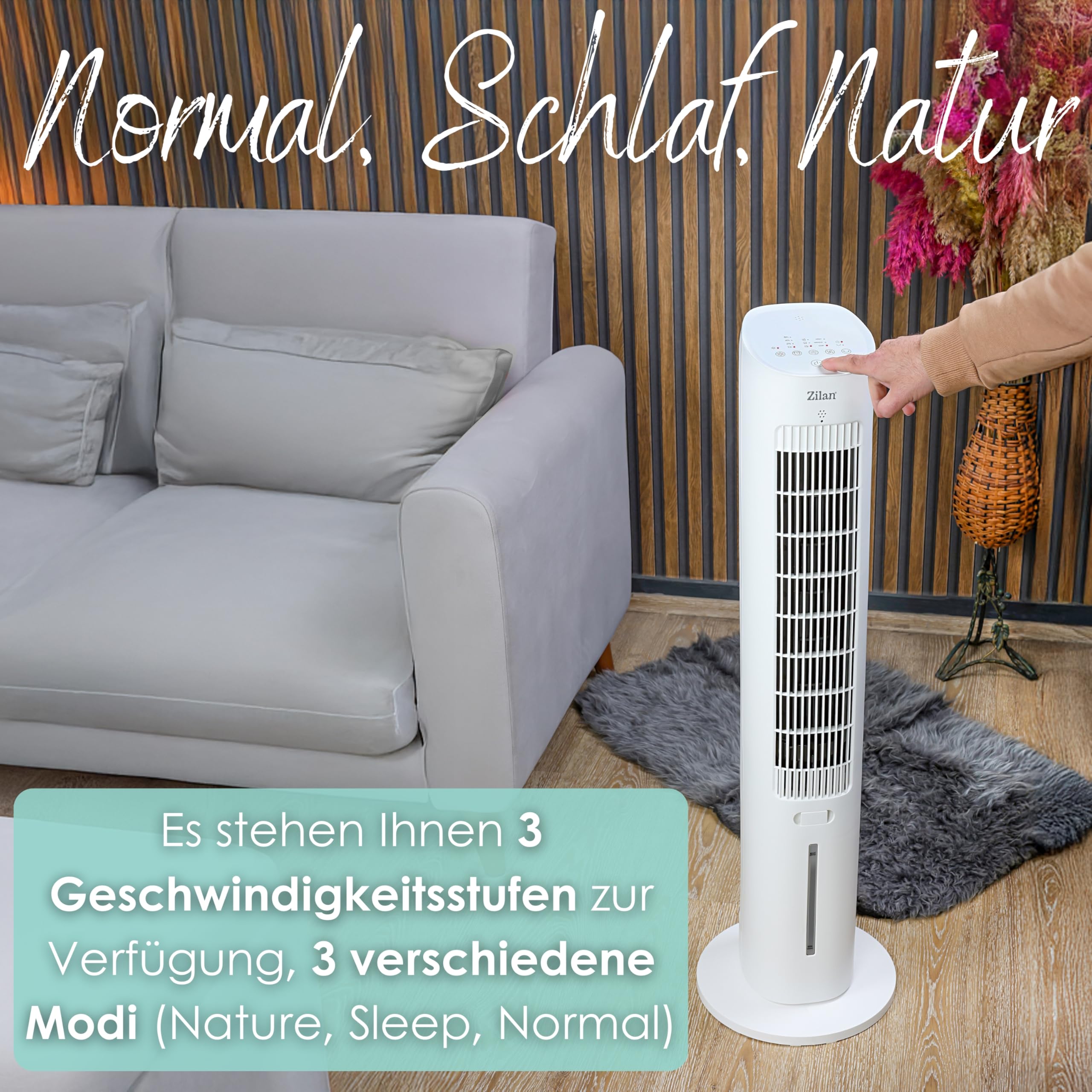 3in1 Standventilator mit Wasserkühlung sehr leise - Mobile Klimaanlage ohne Abluftschlauch -Verdunstungskühler Aircooler Turmventilator mit Fernbedienung Luftreiniger 12H Timer Tower Fan (Turm Design)