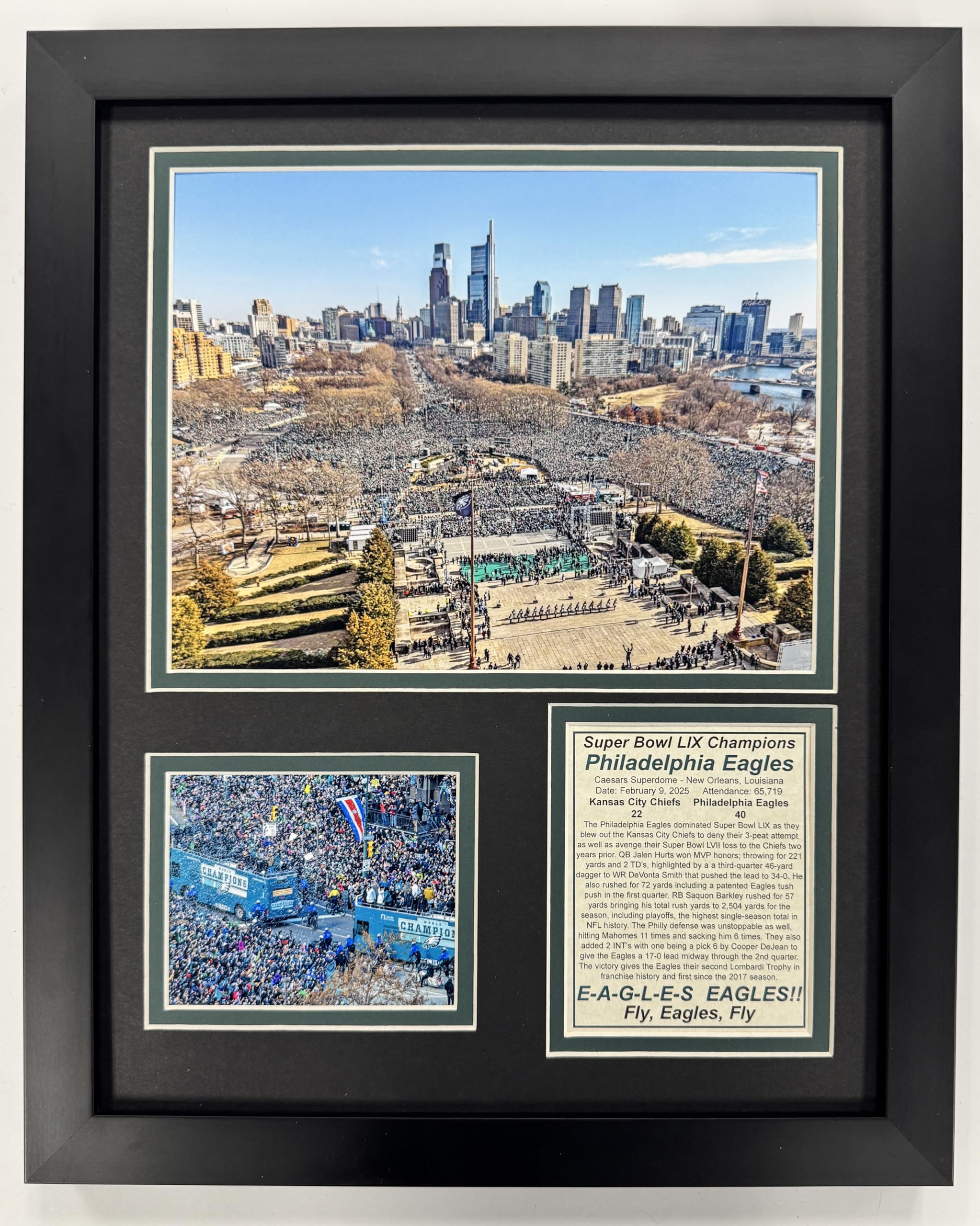 2024 Eagles SB LIX 59 Champions | Collectible Philadelphia Football Memorabilia | Framed Picture and Photo Collage Gifts | (Eagles Parade, 12"x15", Framed) โ image 1