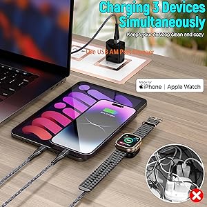 Apple Watch Charger Multi Charging Cable 4FT, Nylon Braided USB AM Port to Lightning Type C USB C Cord iWatch Magnetic Wireless Charger 3 in 1 Charging Wire for Apple iPhone Android Phone and iWatch