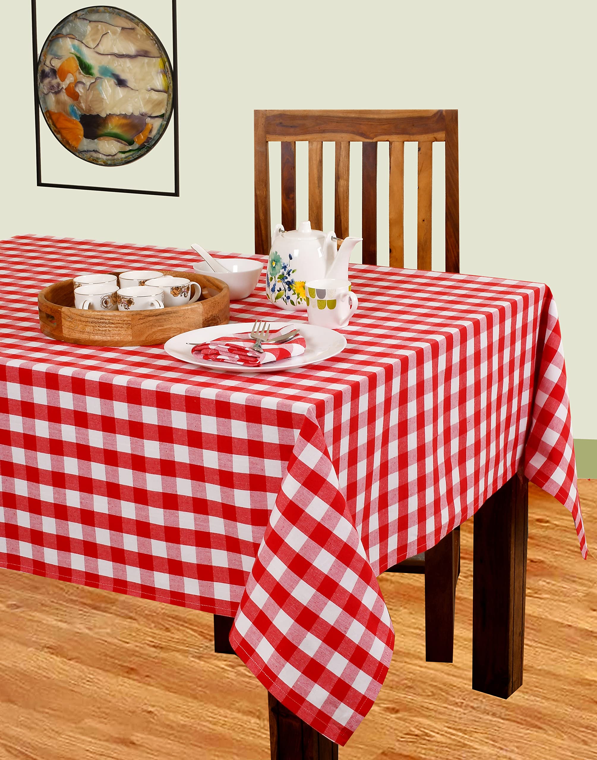 Urban Villa Tablecloth Christmas Table Cloth Tabletop Cover Kitchen Dining Tablecloth 100% Cotton Great Parties Wedding Holiday Dinner Red/White Color Rectangle 60X84 Inches 6-8 Seats Table Cloth