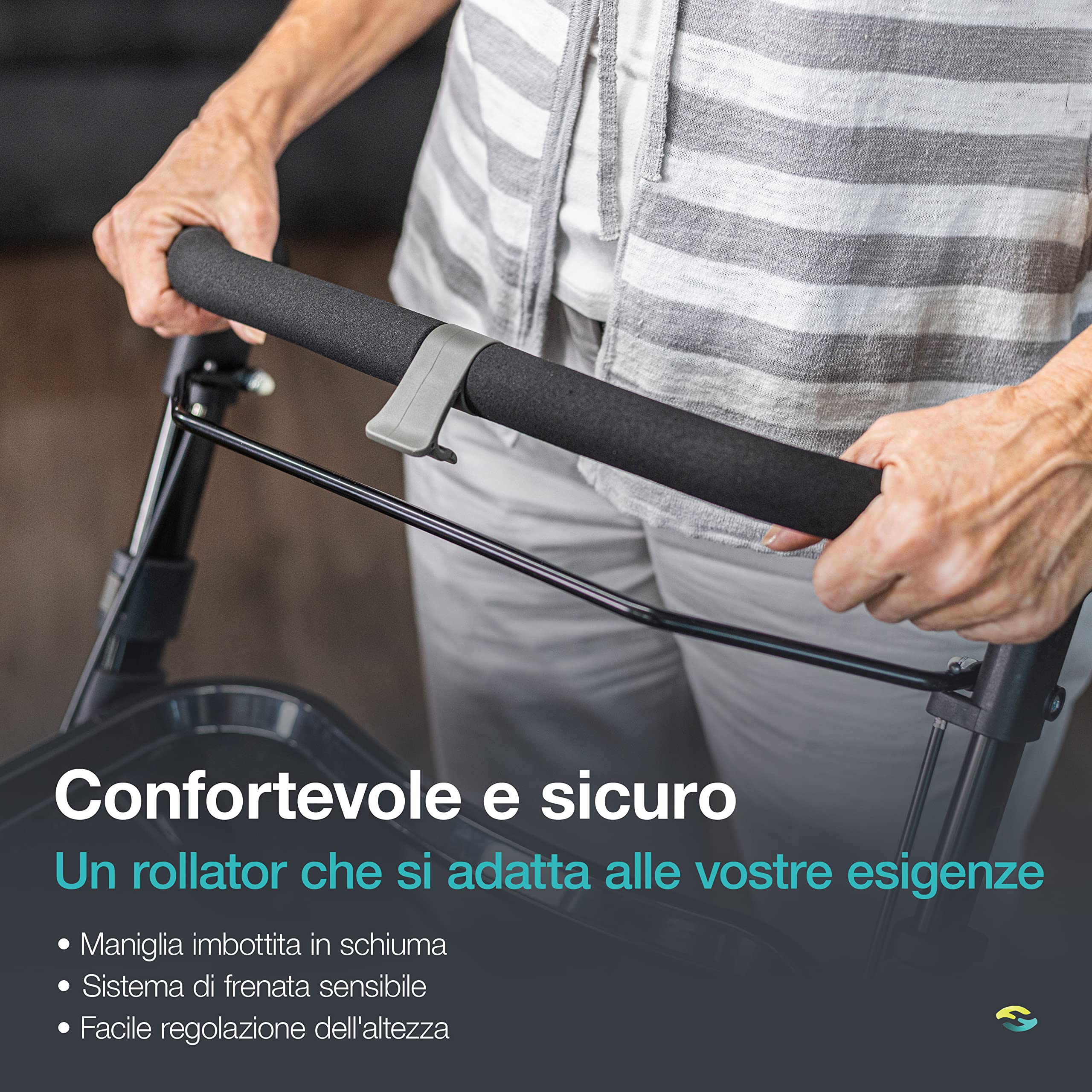 Helavo deambulatore per anziani per casa pieghevole con vassoio - Rollator deambulatore 4 ruote per interni - Ultraleggero, stretto, regolabile, con freni, cestino, portabicchieri