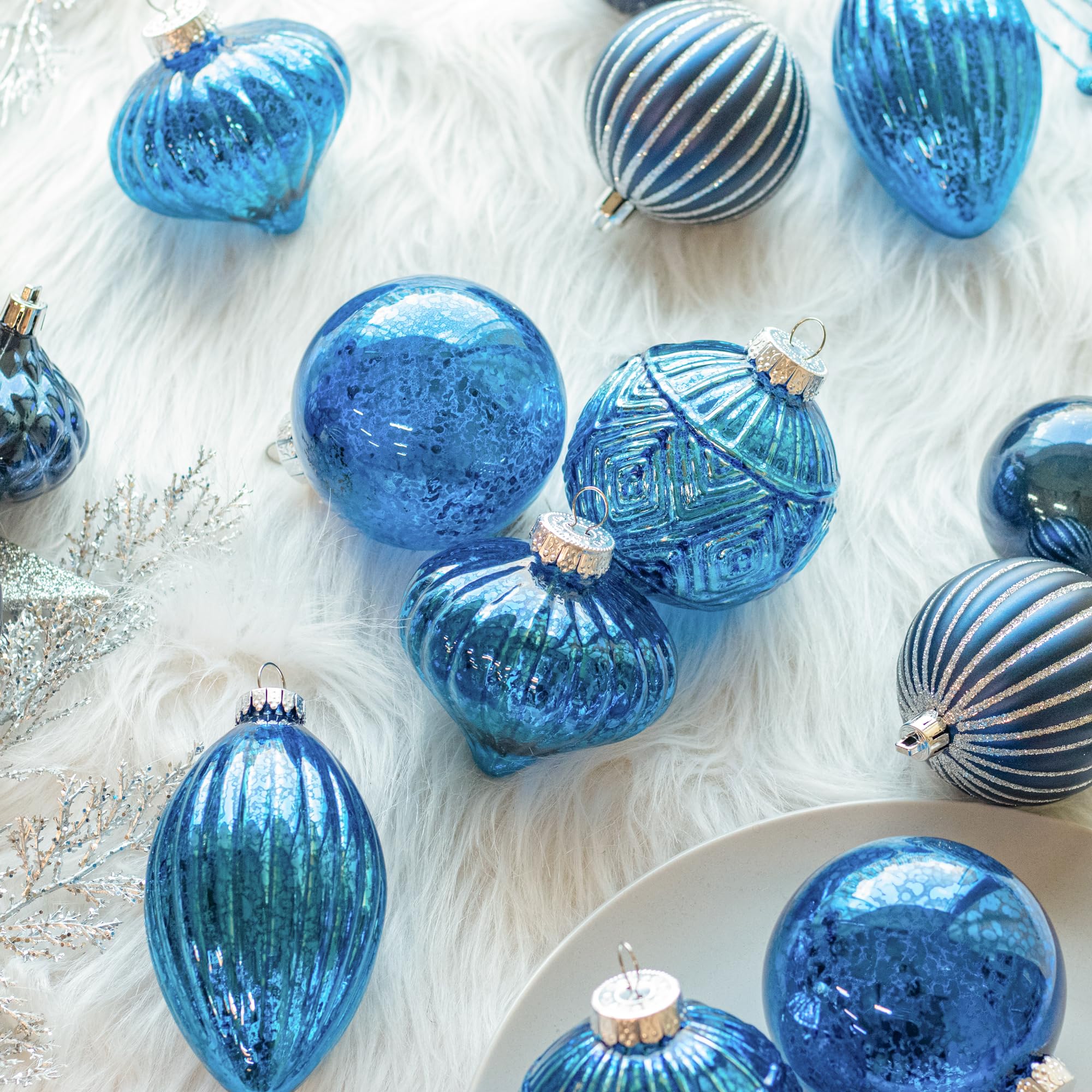 Confezione di 6 palline di Natale (D80 mm) in vetro Foresta Blu - Addobbi albero di Natale Confezione di 6 palline di Natale (D80 mm) in vetro Foresta Blu - Addobbi albero di Natale