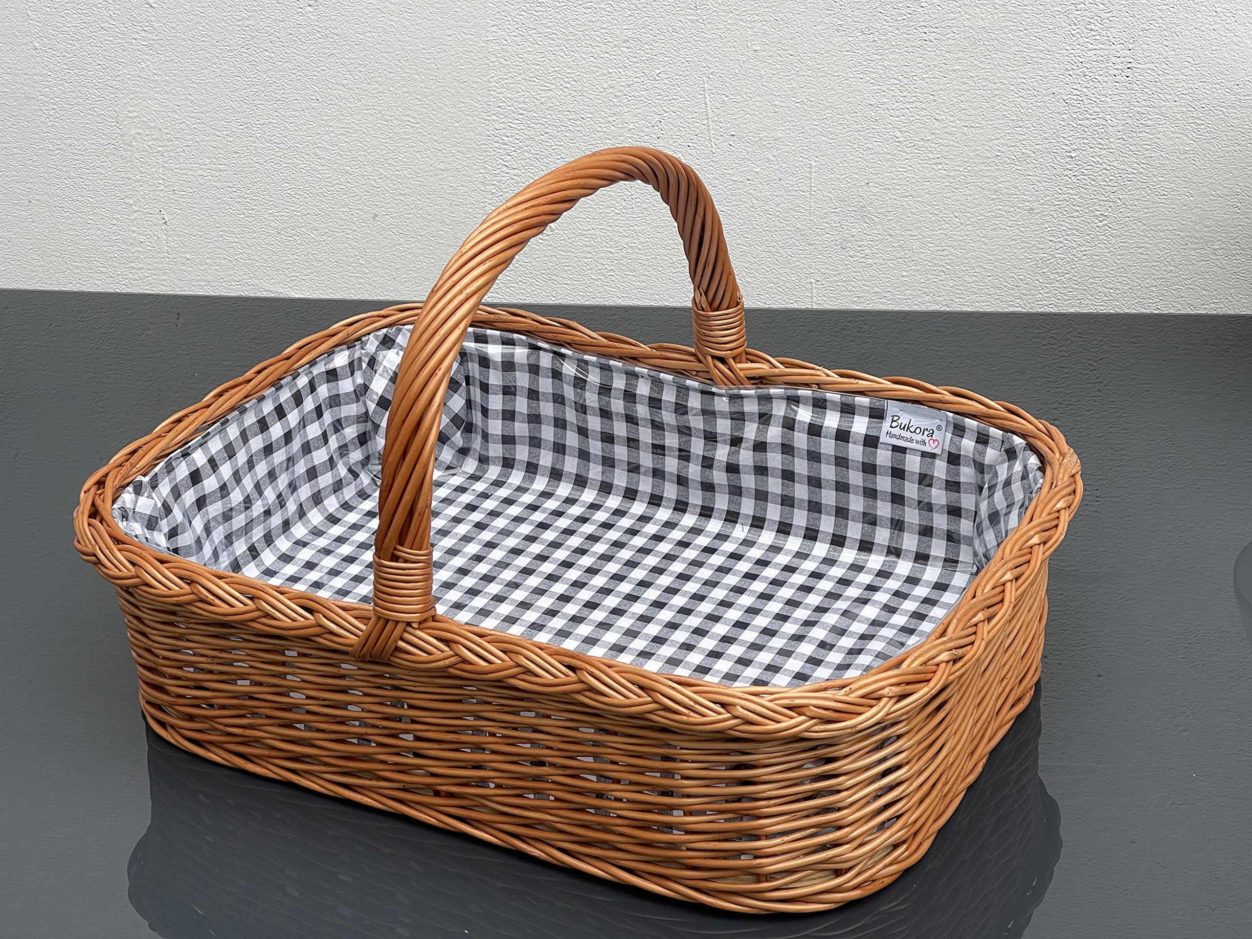 Bukora® Tablett mit Henkel Futter Schwarz Weiß kariert Küche, Haushalt & Wohnen