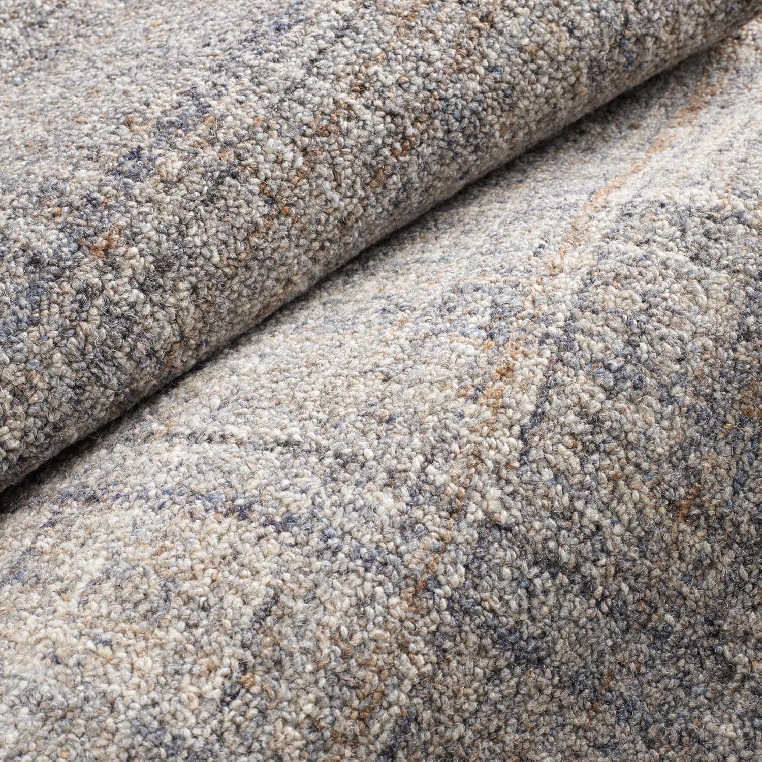 Dash and Albert Harris Wool Area Rug - 3' x 5' Blue & Brown Solid Hand Micro Hooked Accent Rug - Durable, High Traffic Areas Living Room, Hallway, Stairs